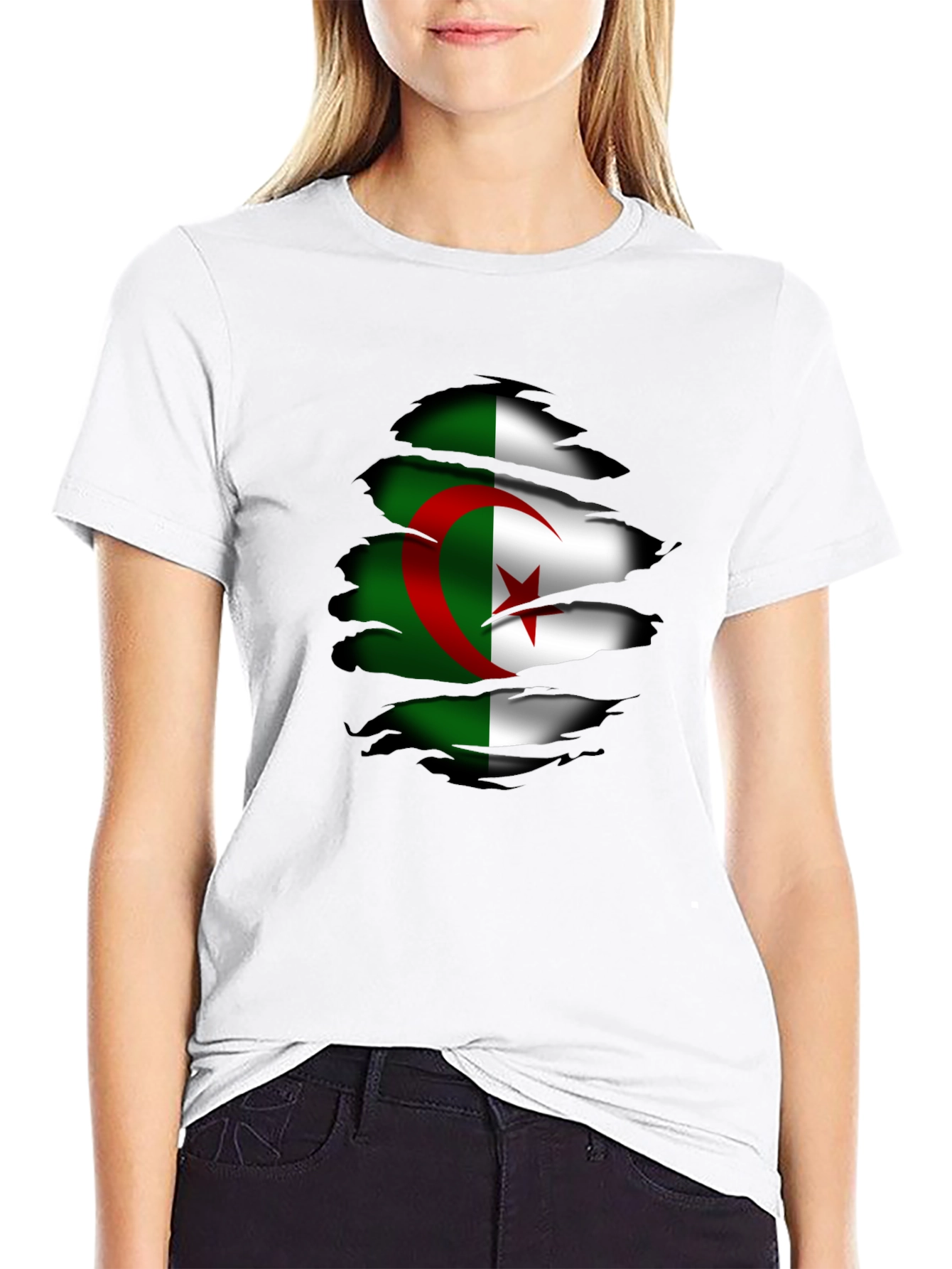 Algeria Flag Ripped T-Shirt - Unique Graphic Tee