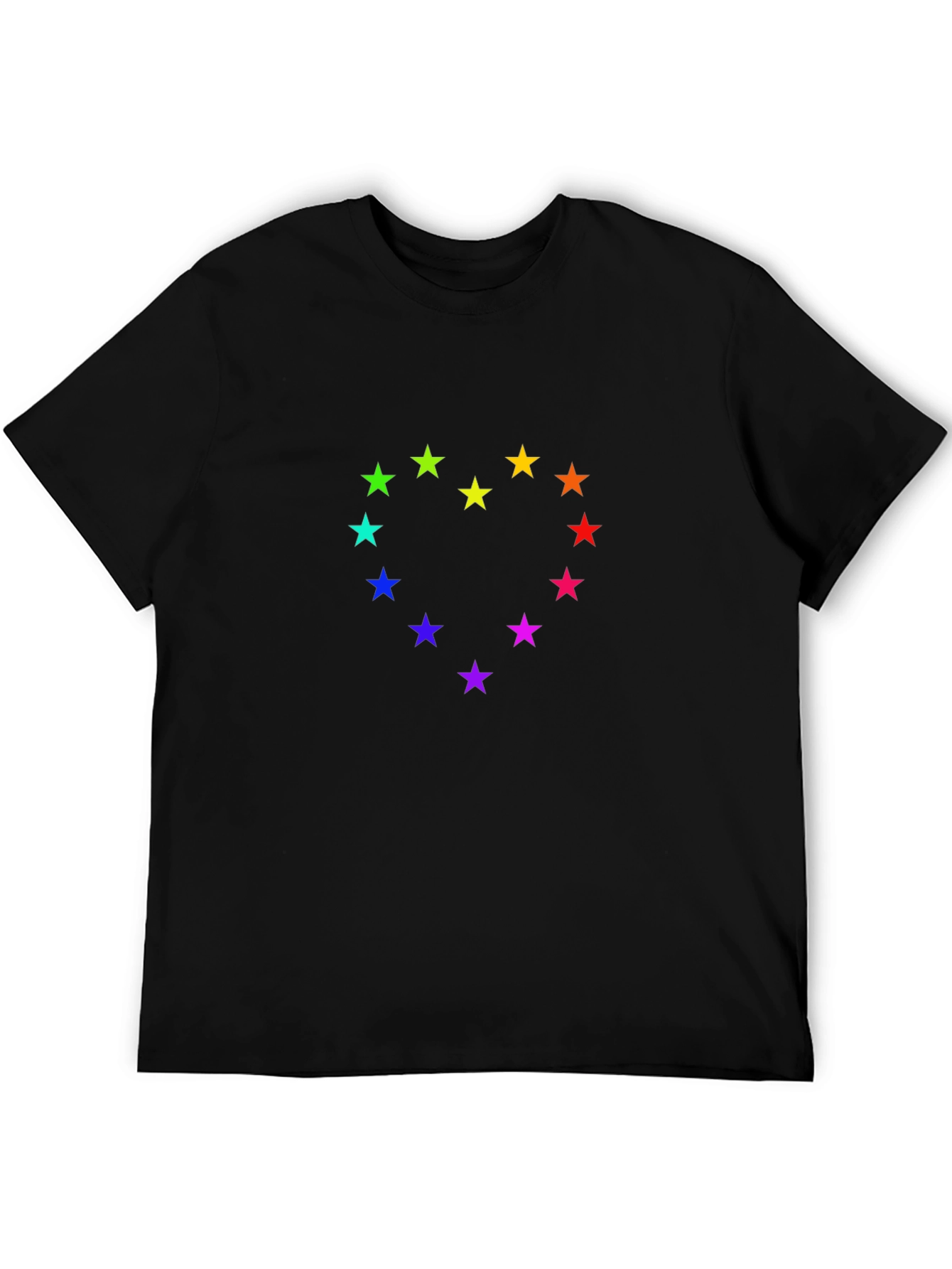 Rainbow Stars Heart T-Shirt - Black