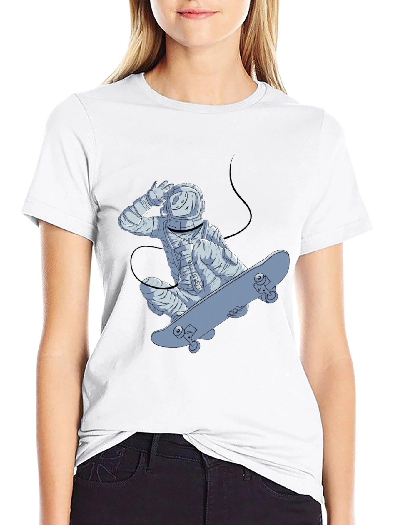 Astronaut Skateboarder Graphic Tee - Black