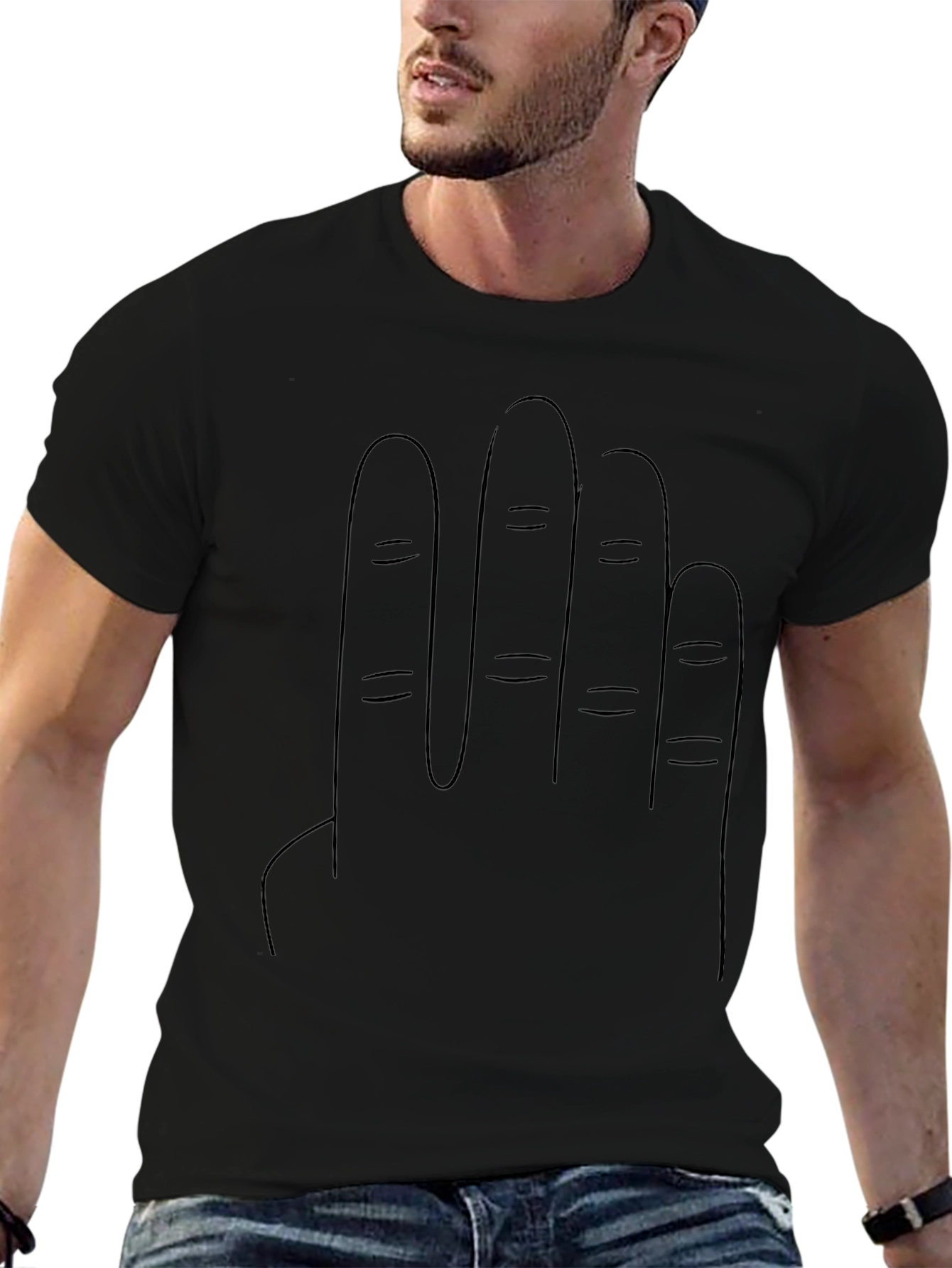 Minimalist Finger Design Black T-Shirt