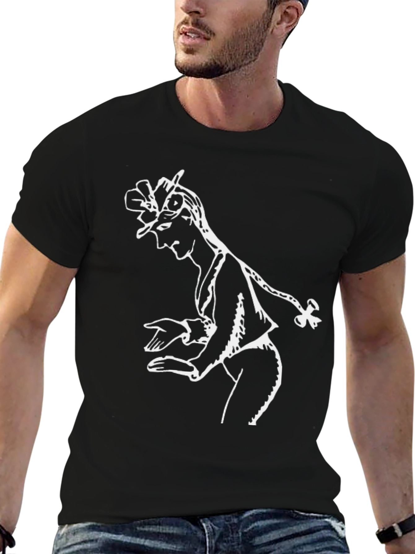 Stylish Black T-Shirt with White Dancer Graphic