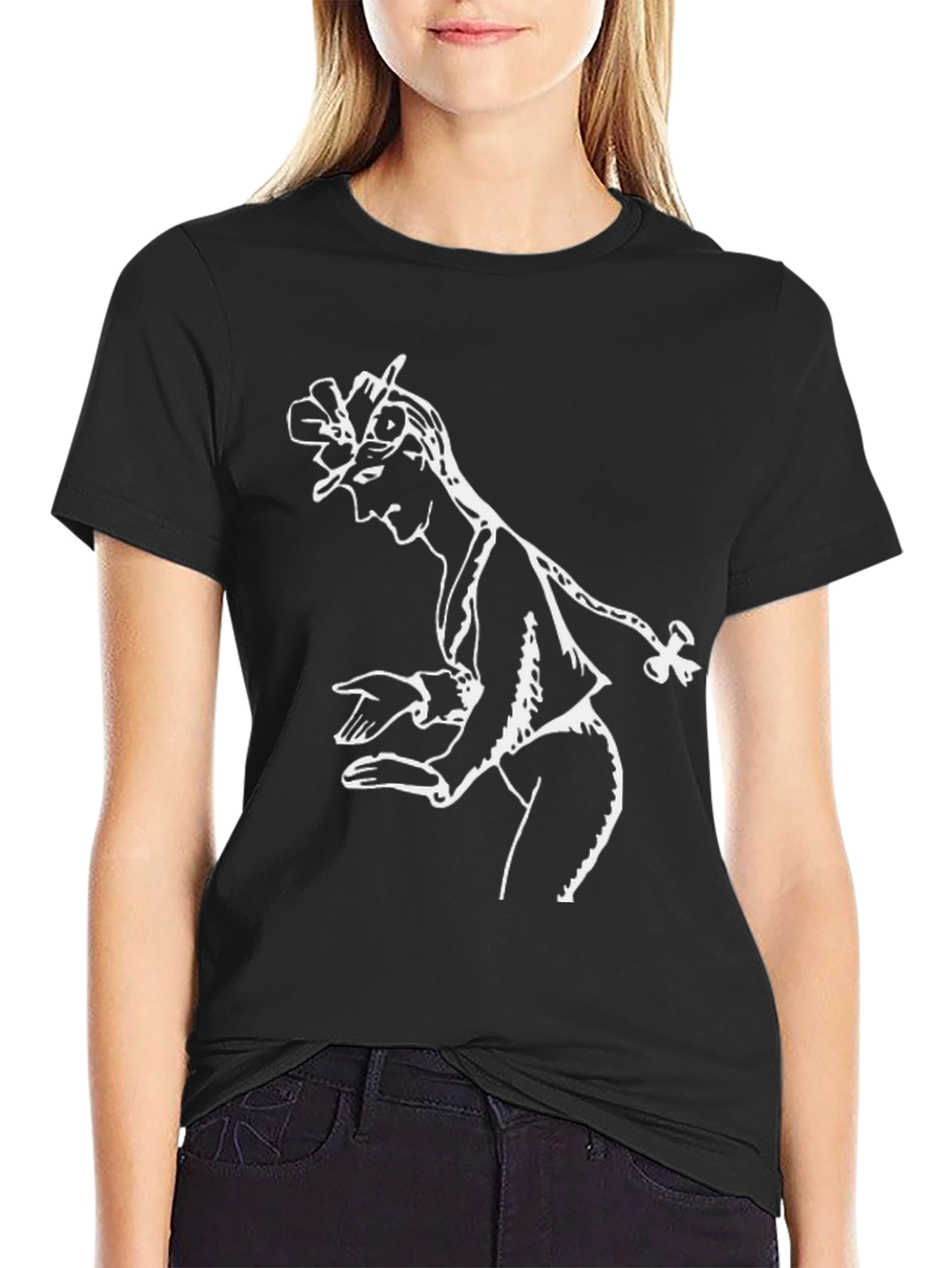 Stylish Black T-Shirt with White Dancer Graphic