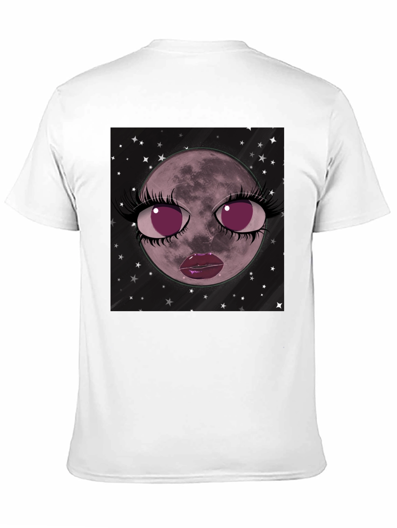 Cosmic Moon Face Graphic Tee - Black Cotton Blend
