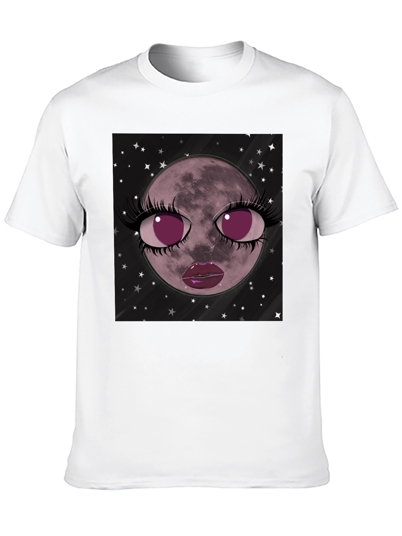 Cosmic Moon Face Graphic Tee - Black Cotton Blend