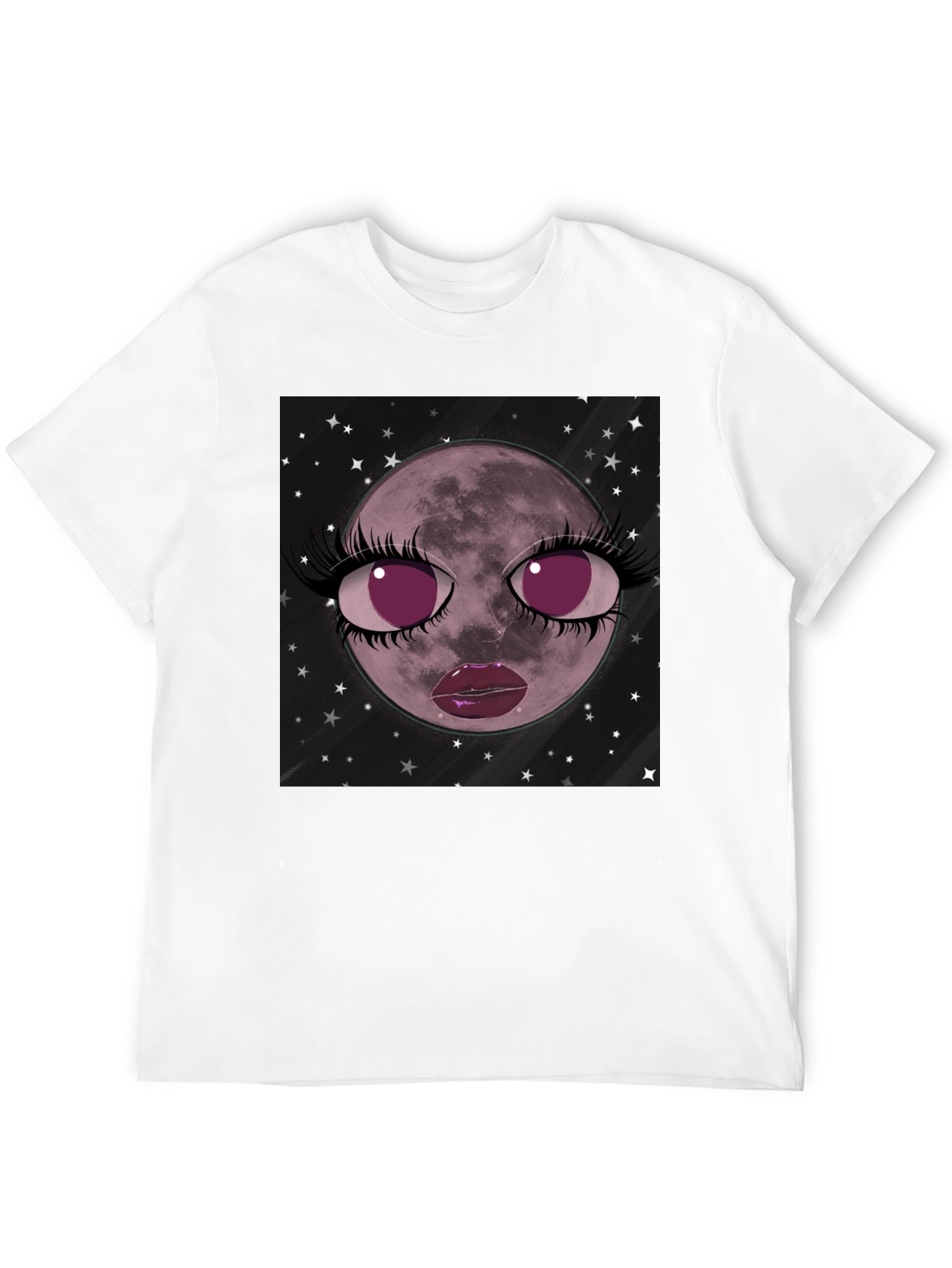Cosmic Moon Face Graphic Tee - Black Cotton Blend