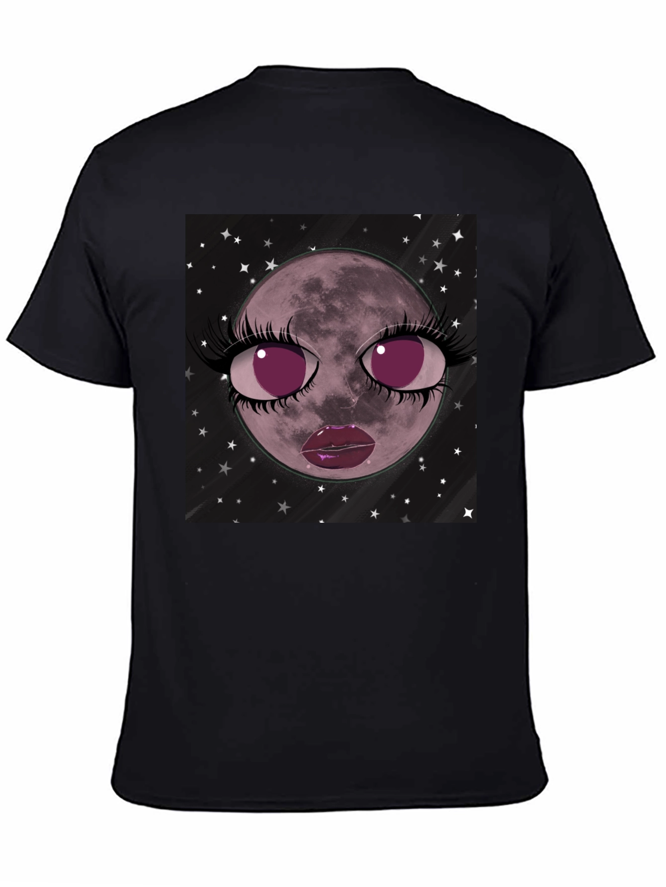 Cosmic Moon Face Graphic Tee - Black Cotton Blend