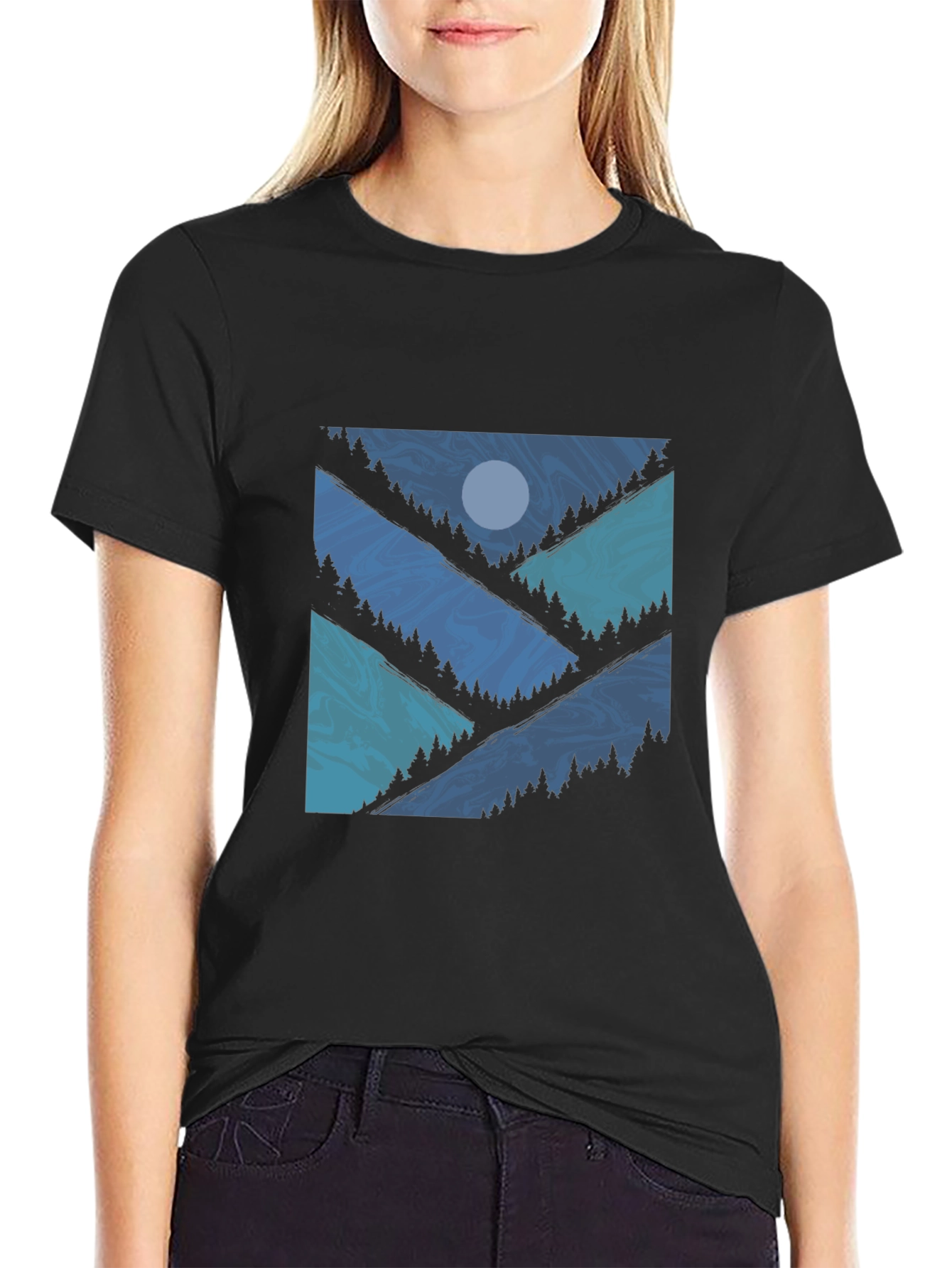 Mountainscape Graphic Tee - Black Cotton Blend