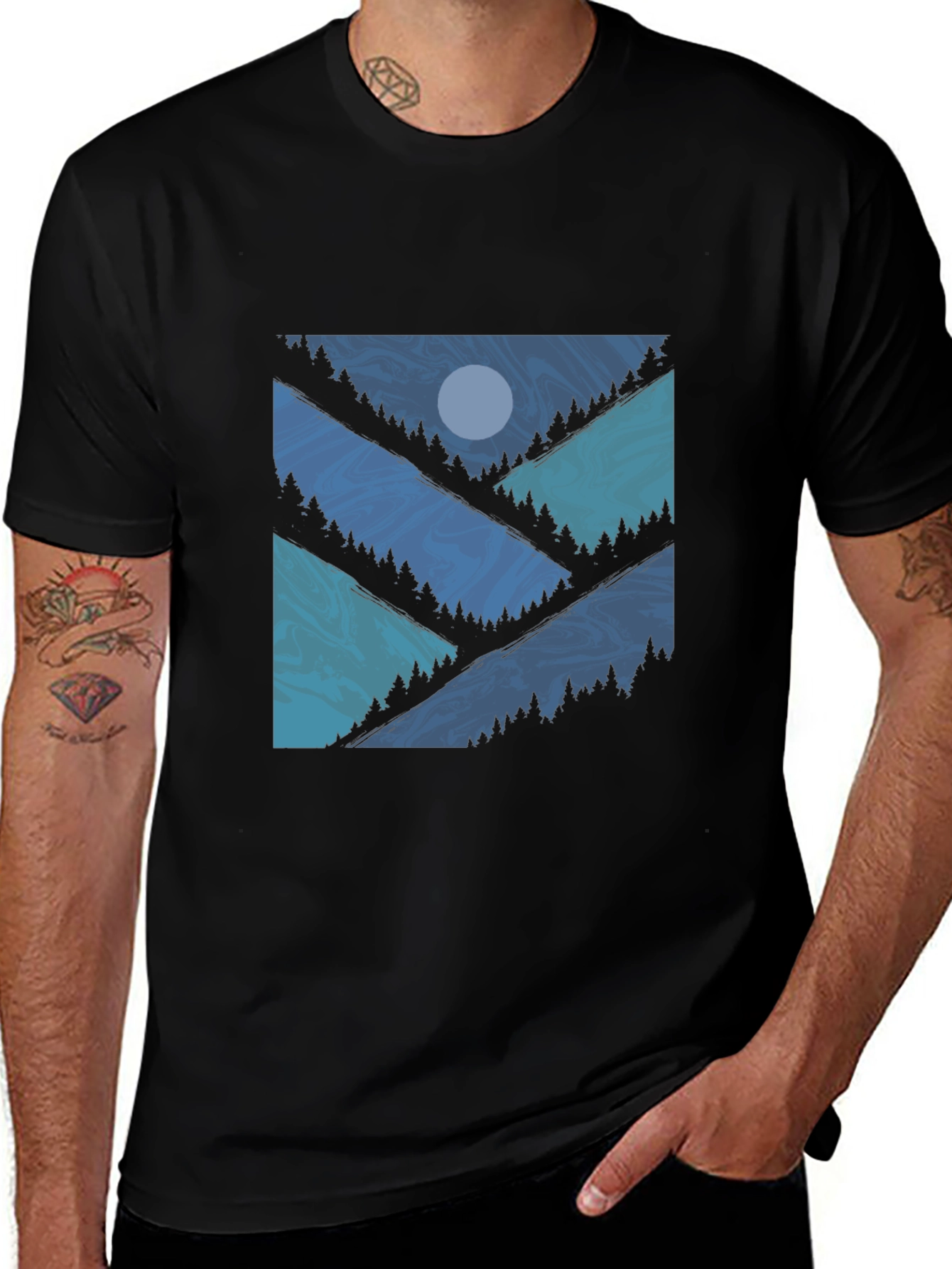 Mountainscape Graphic Tee - Black Cotton Blend