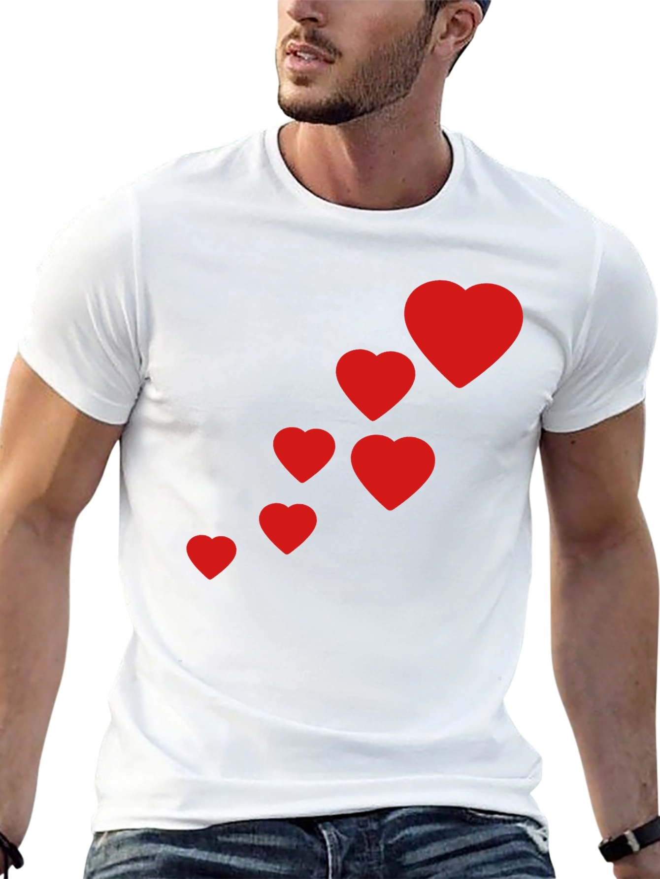Mens Black T-Shirt with Red Heart Design