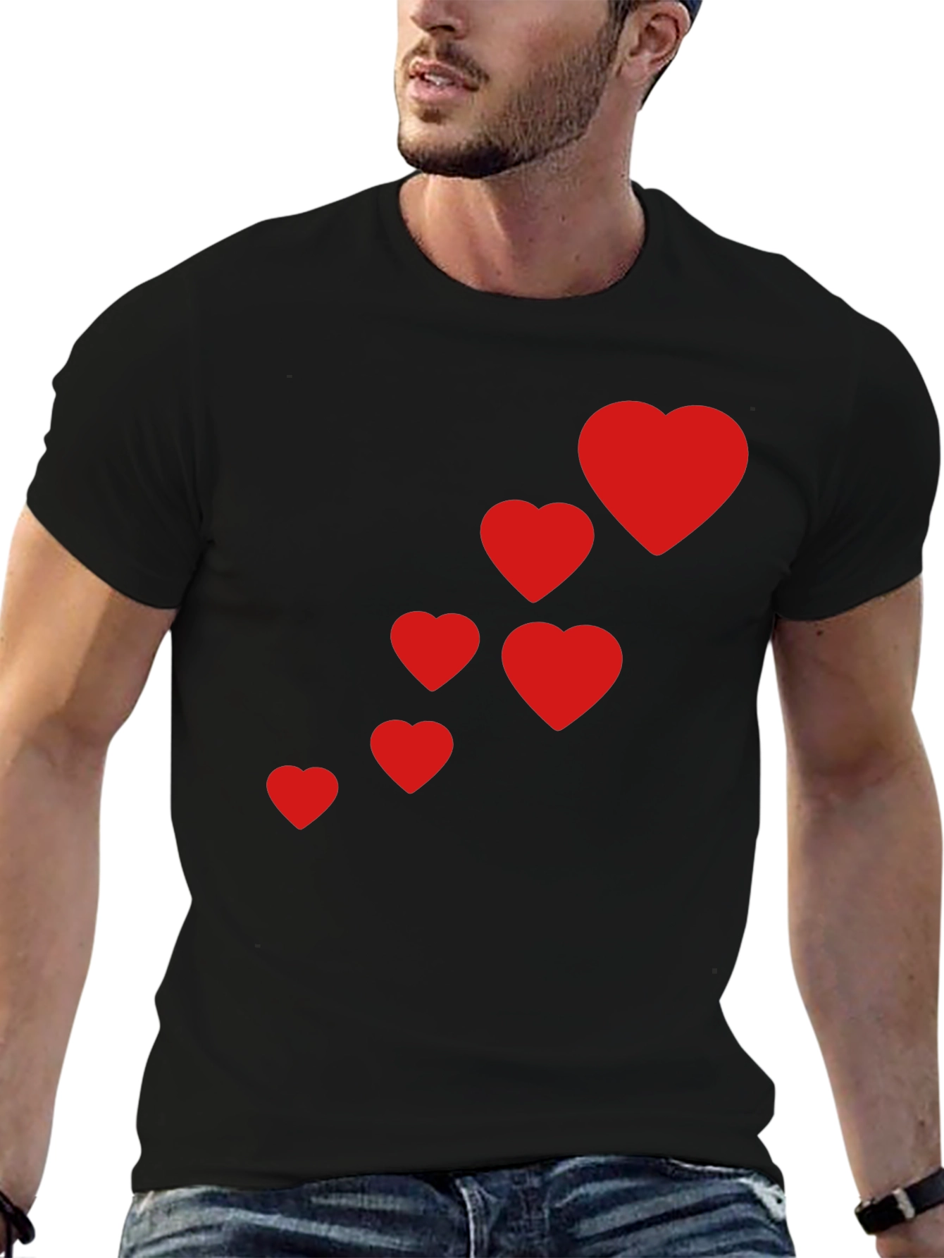 Mens Black T-Shirt with Red Heart Design