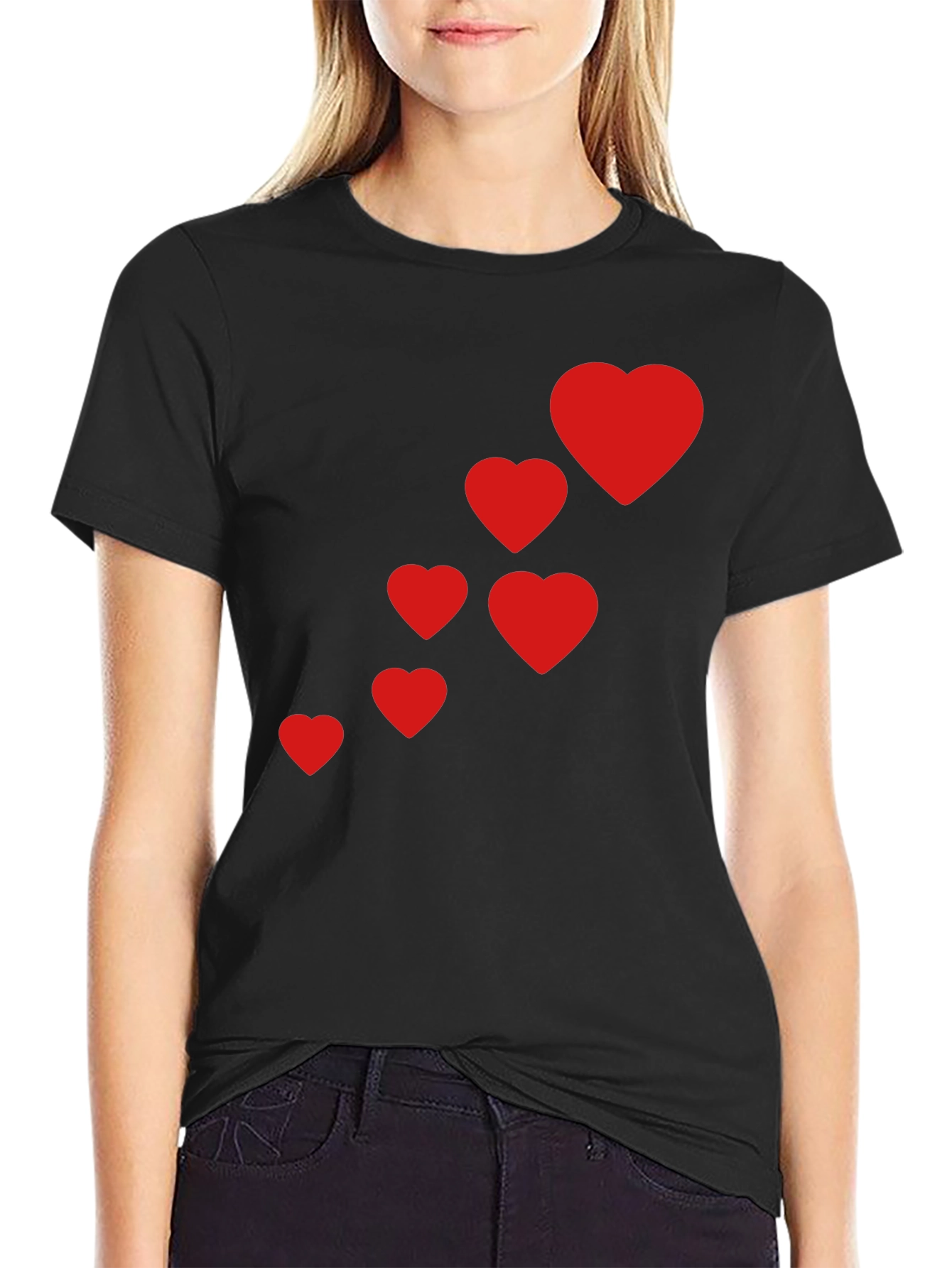 Mens Black T-Shirt with Red Heart Design