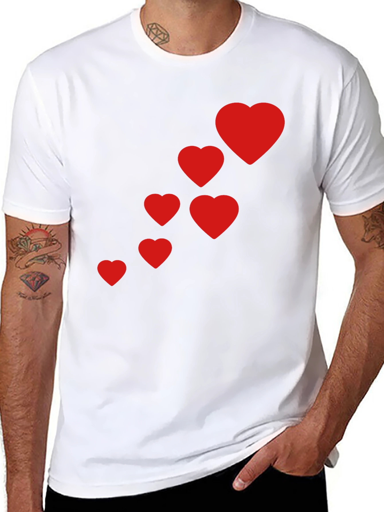 Mens Black T-Shirt with Red Heart Design