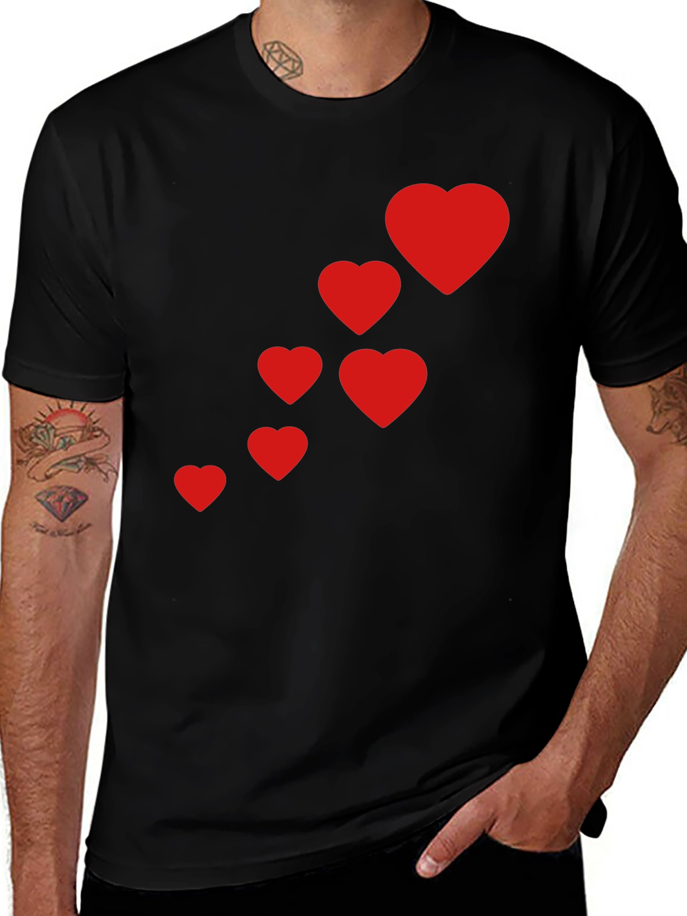 Mens Black T-Shirt with Red Heart Design