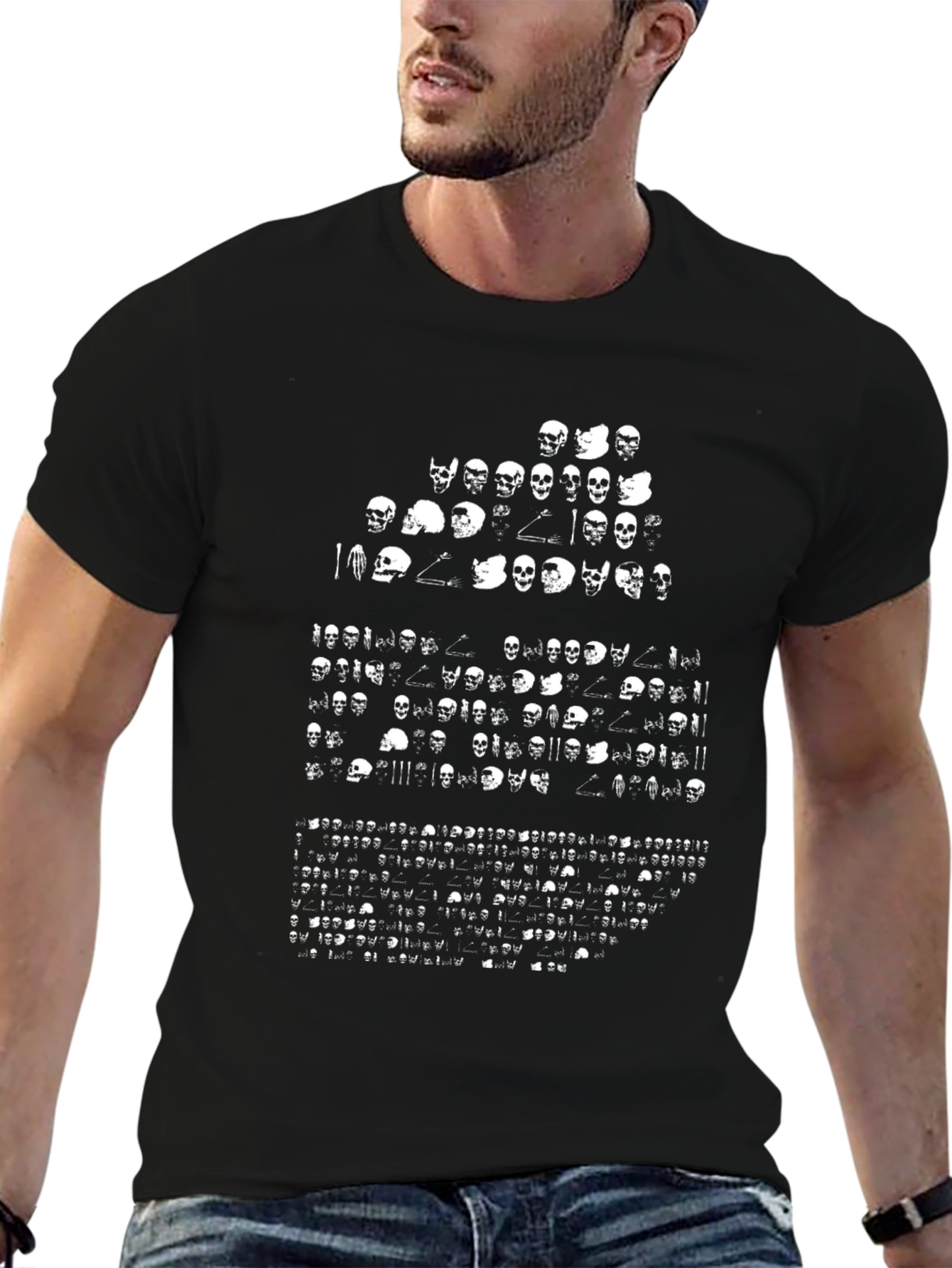 Skull Design Graphic Tee - Black Cotton Casual Shirt