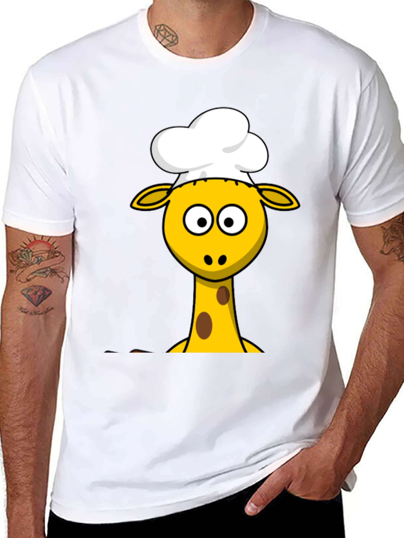 Chef Giraffe Cartoon Black T-Shirt