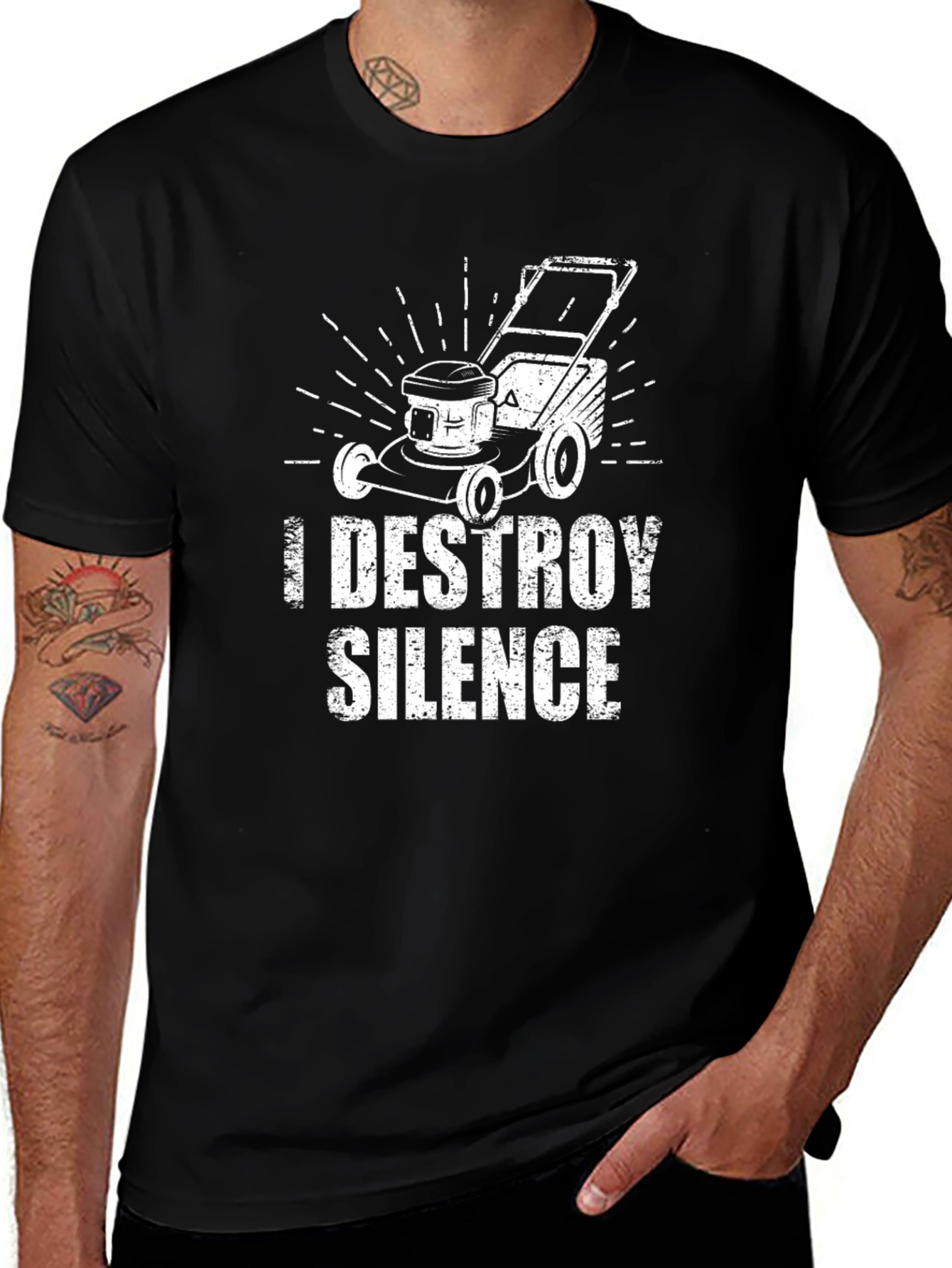 I Destroy Silence T-Shirt Lawn Mower Graphic