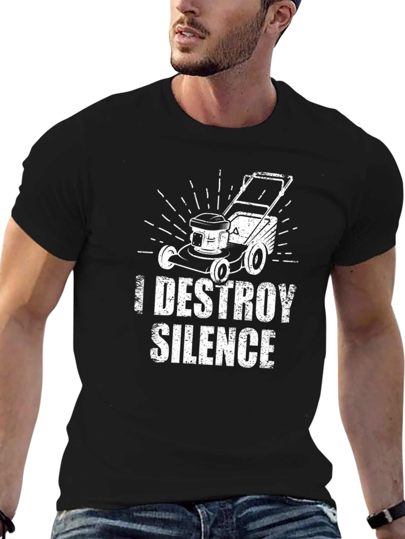 I Destroy Silence T-Shirt Lawn Mower Graphic