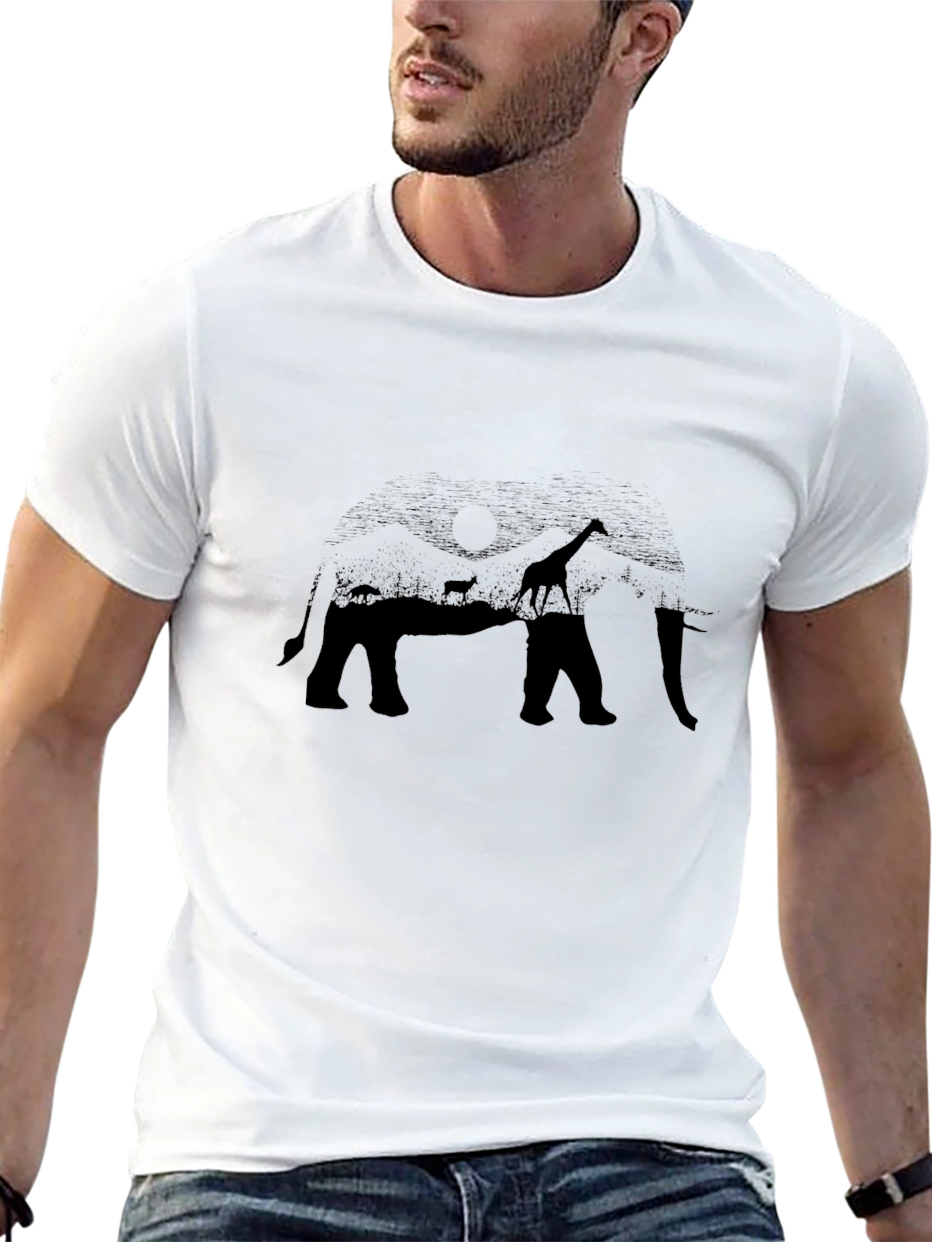 Elephant Safari Print Black T-Shirt
