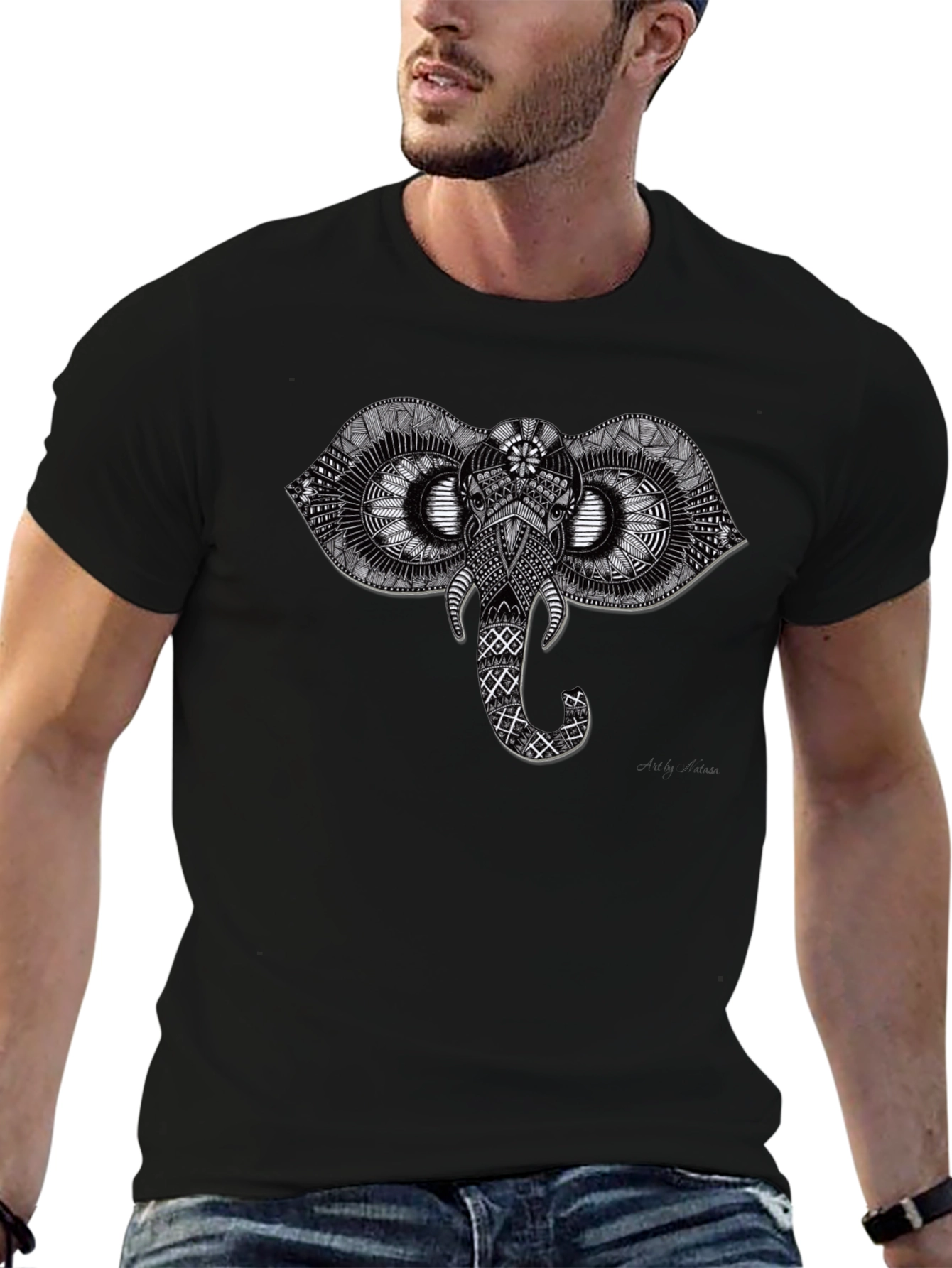 Elephant Graphic Tee - Black Cotton Comfort