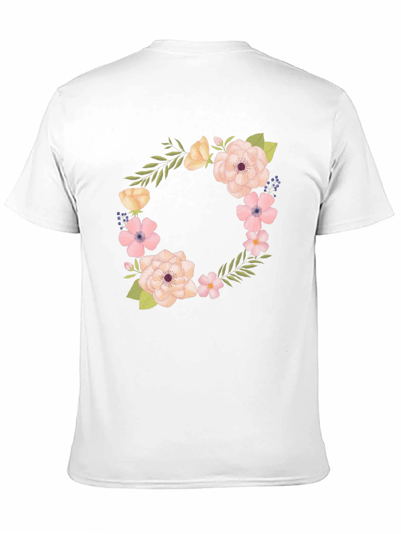 Floral Wreath Design Black T-Shirt