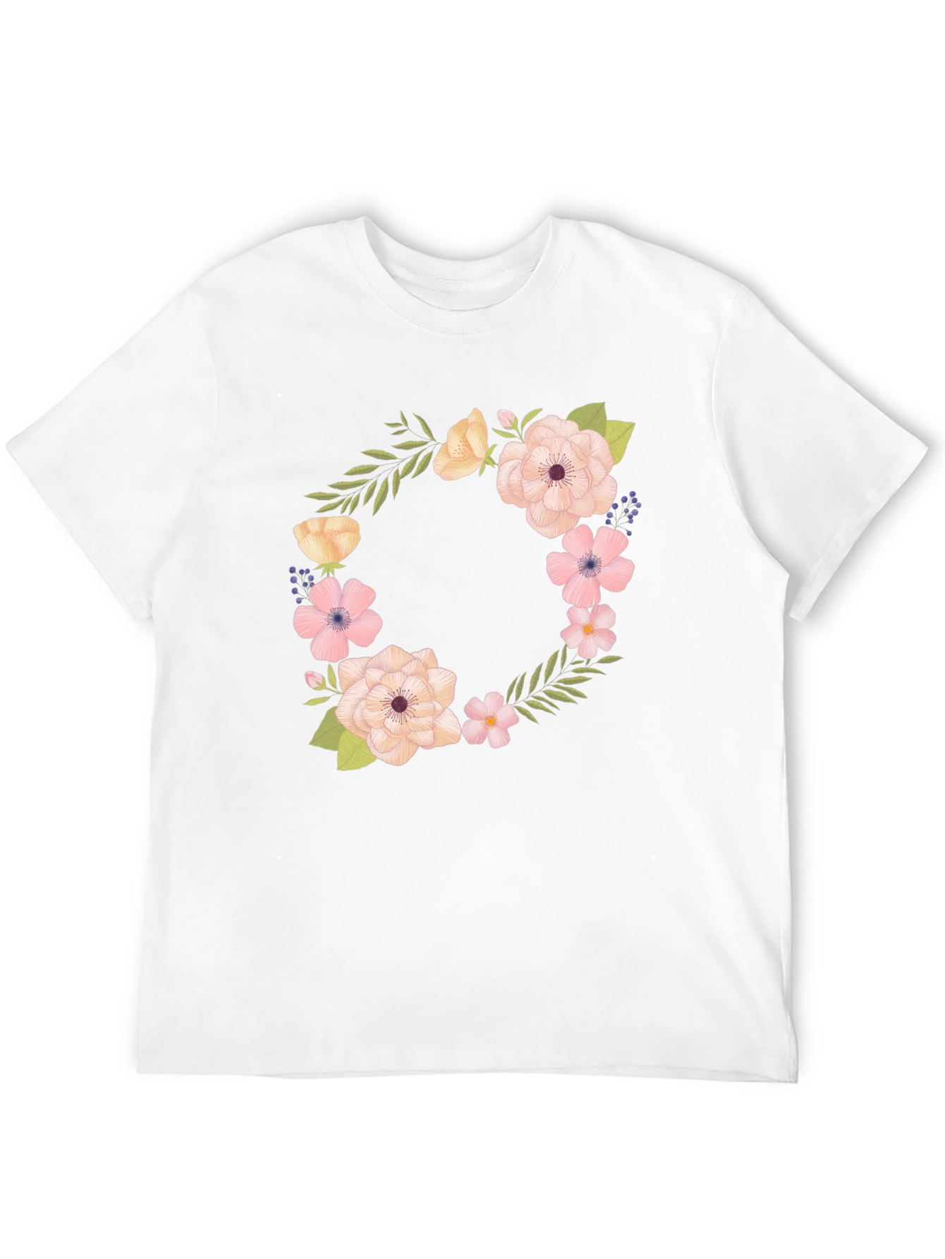 Floral Wreath Design Black T-Shirt