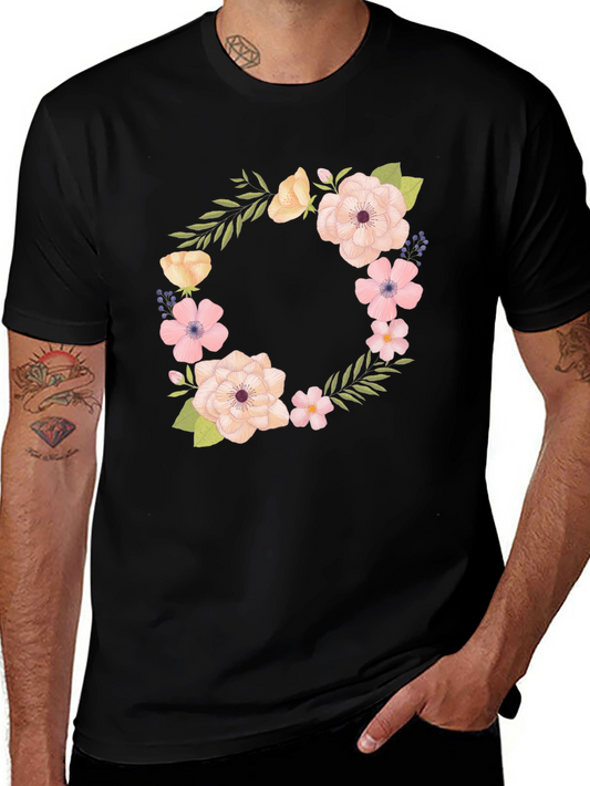 Floral Wreath Design Black T-Shirt