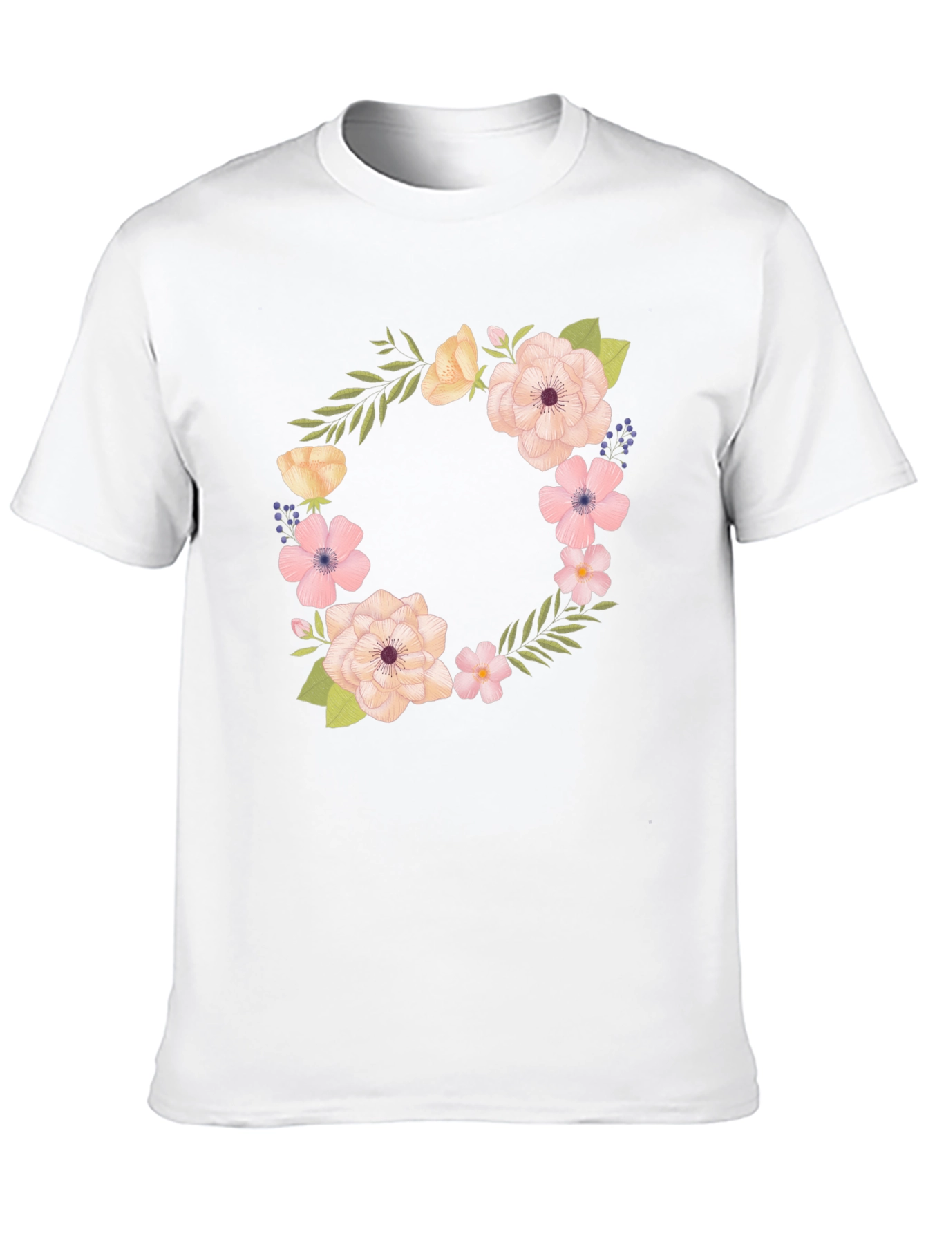 Floral Wreath Design Black T-Shirt