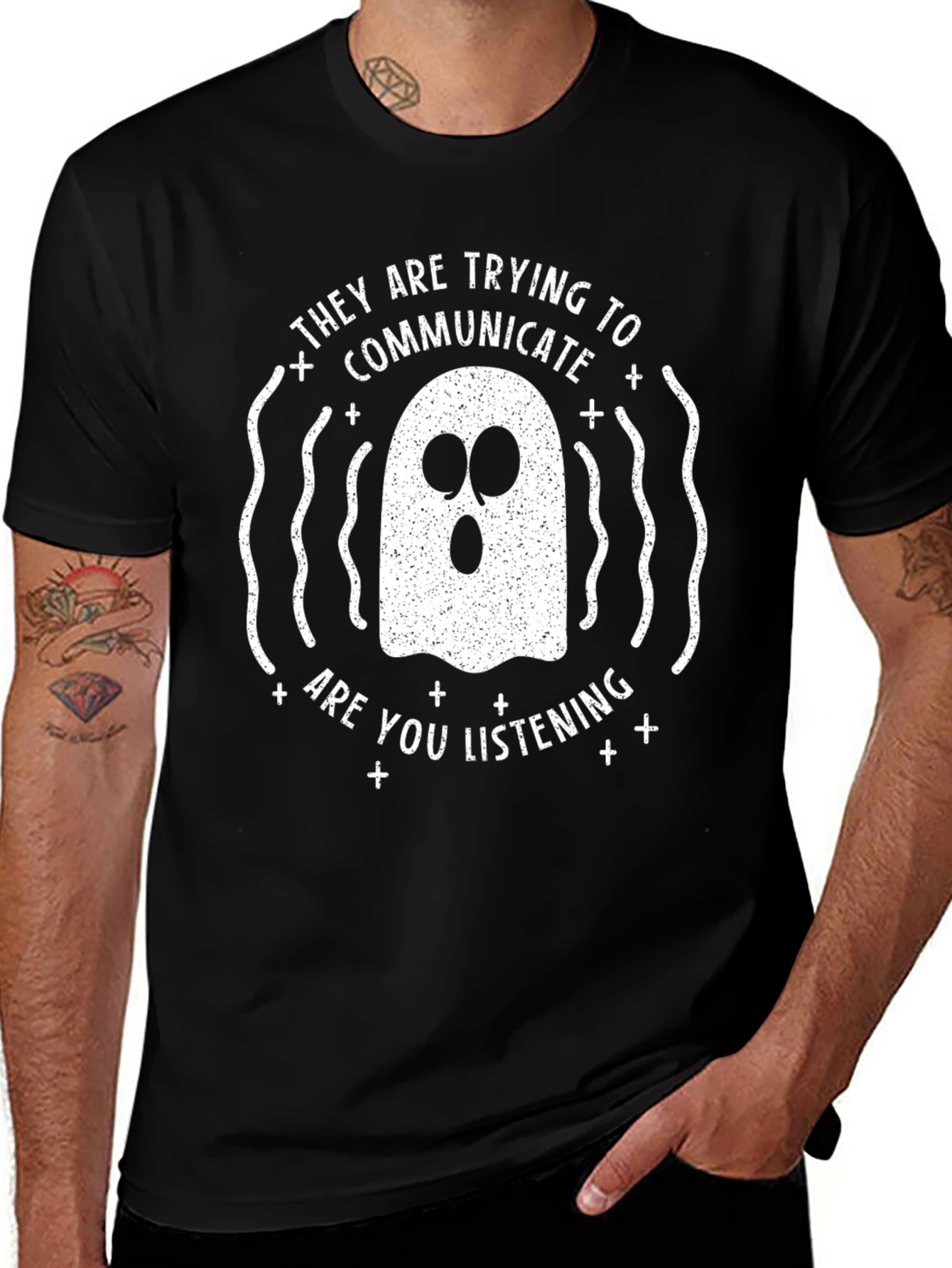 Spooky Ghost T-Shirt - They Are Trying to Communicate