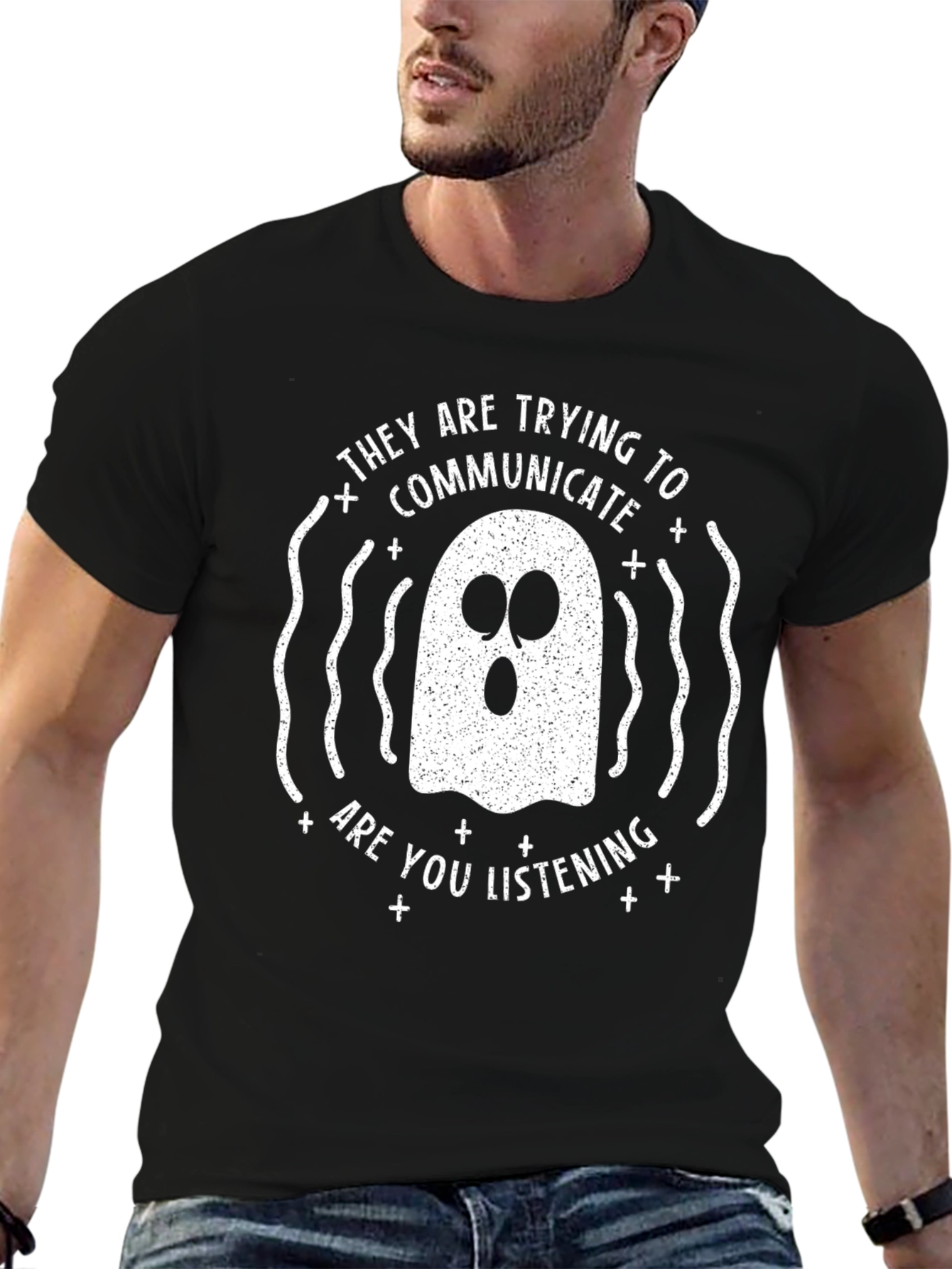 Spooky Ghost T-Shirt - They Are Trying to Communicate
