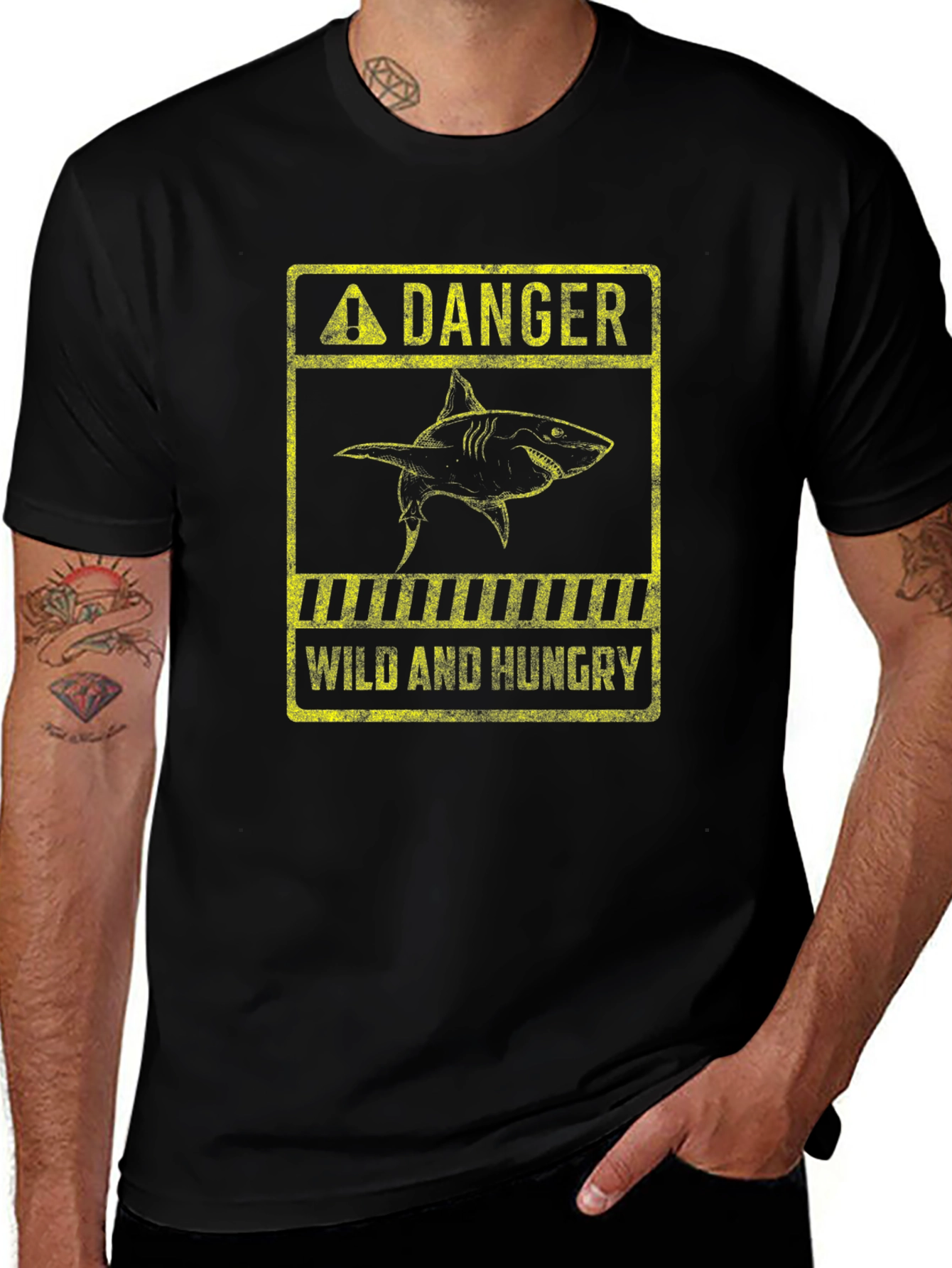 Danger Wild and Hungry Shark Graphic T-Shirt