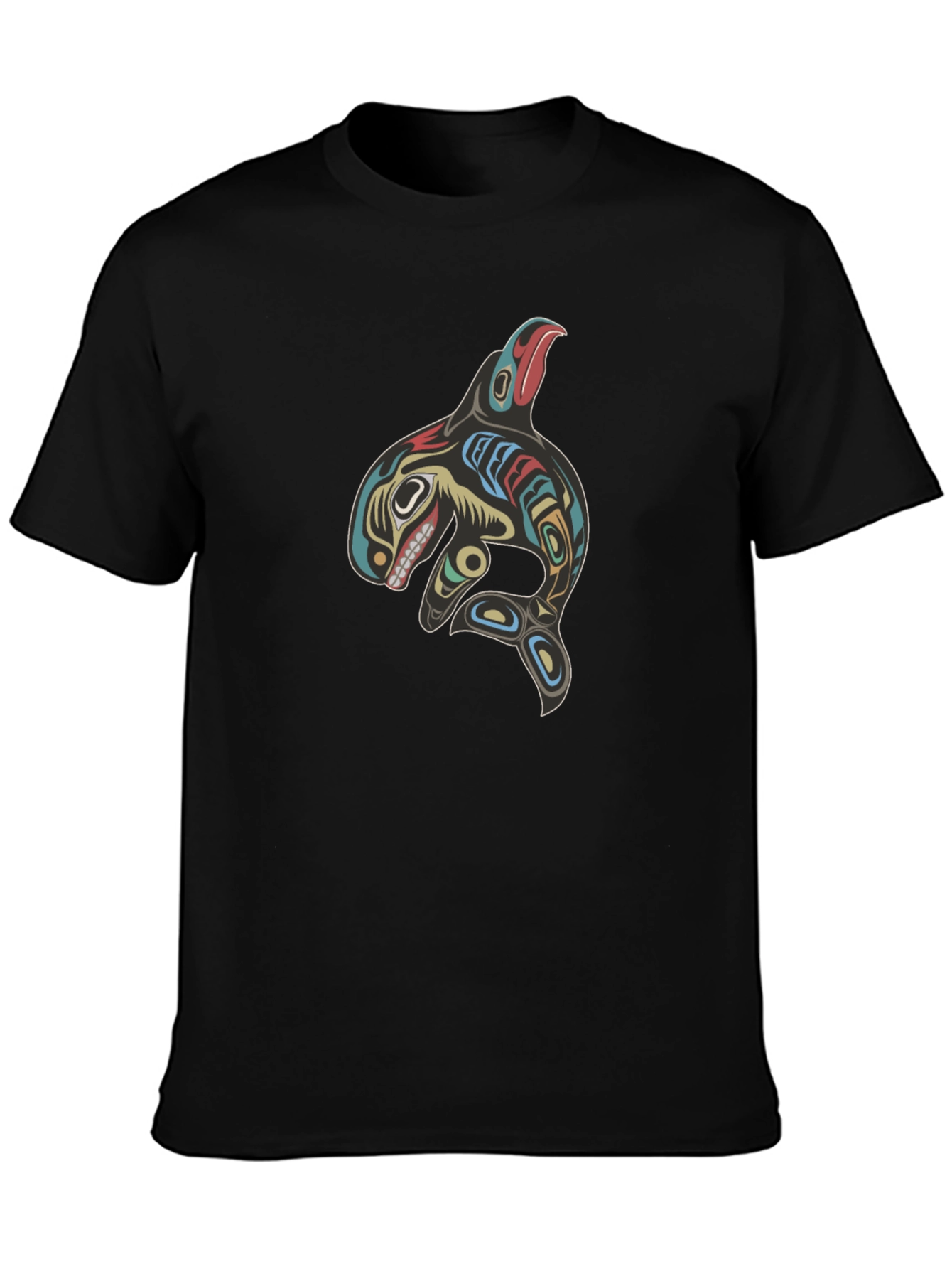 Tribal Orca Whale Graphic Tee - Black