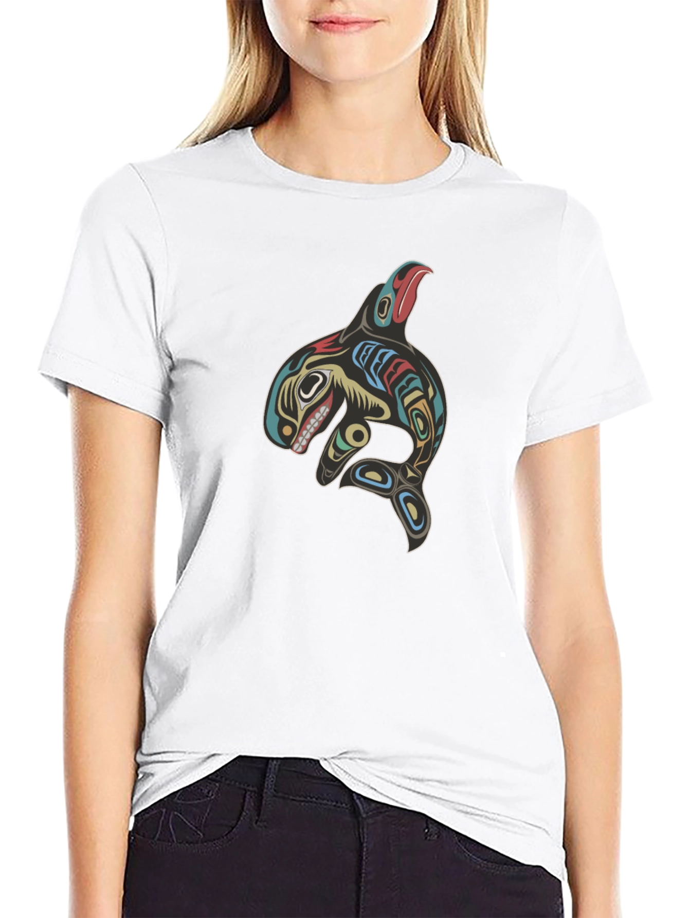 Tribal Orca Whale Graphic Tee - Black