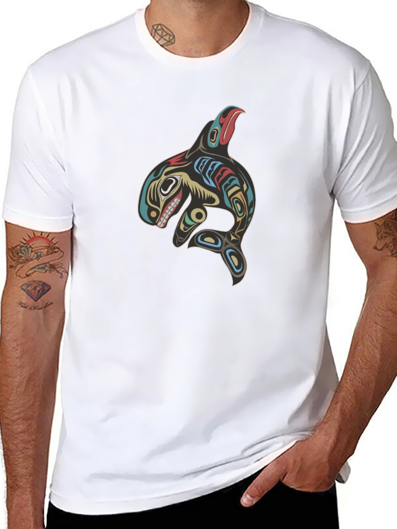 Tribal Orca Whale Graphic Tee - Black
