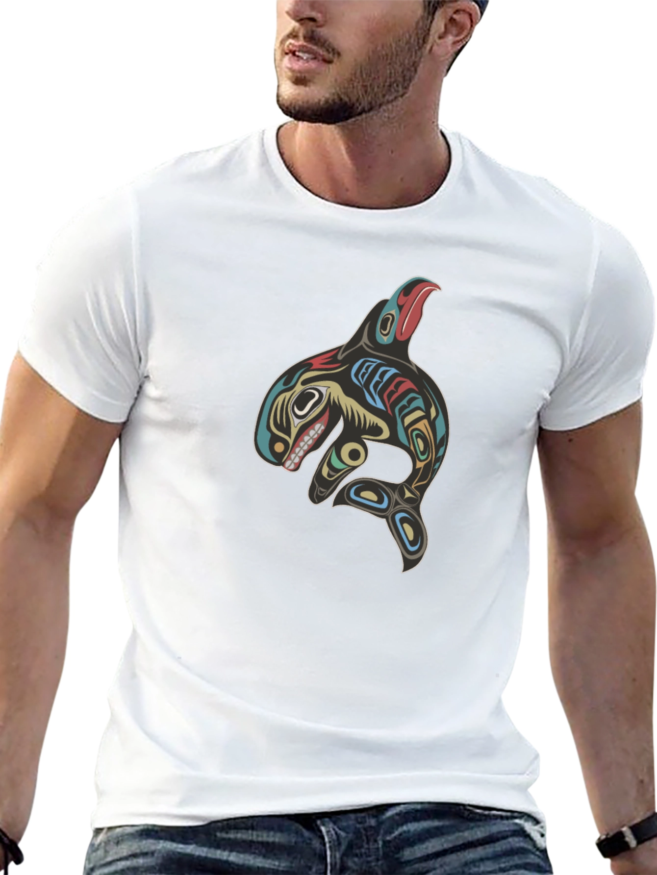Tribal Orca Whale Graphic Tee - Black