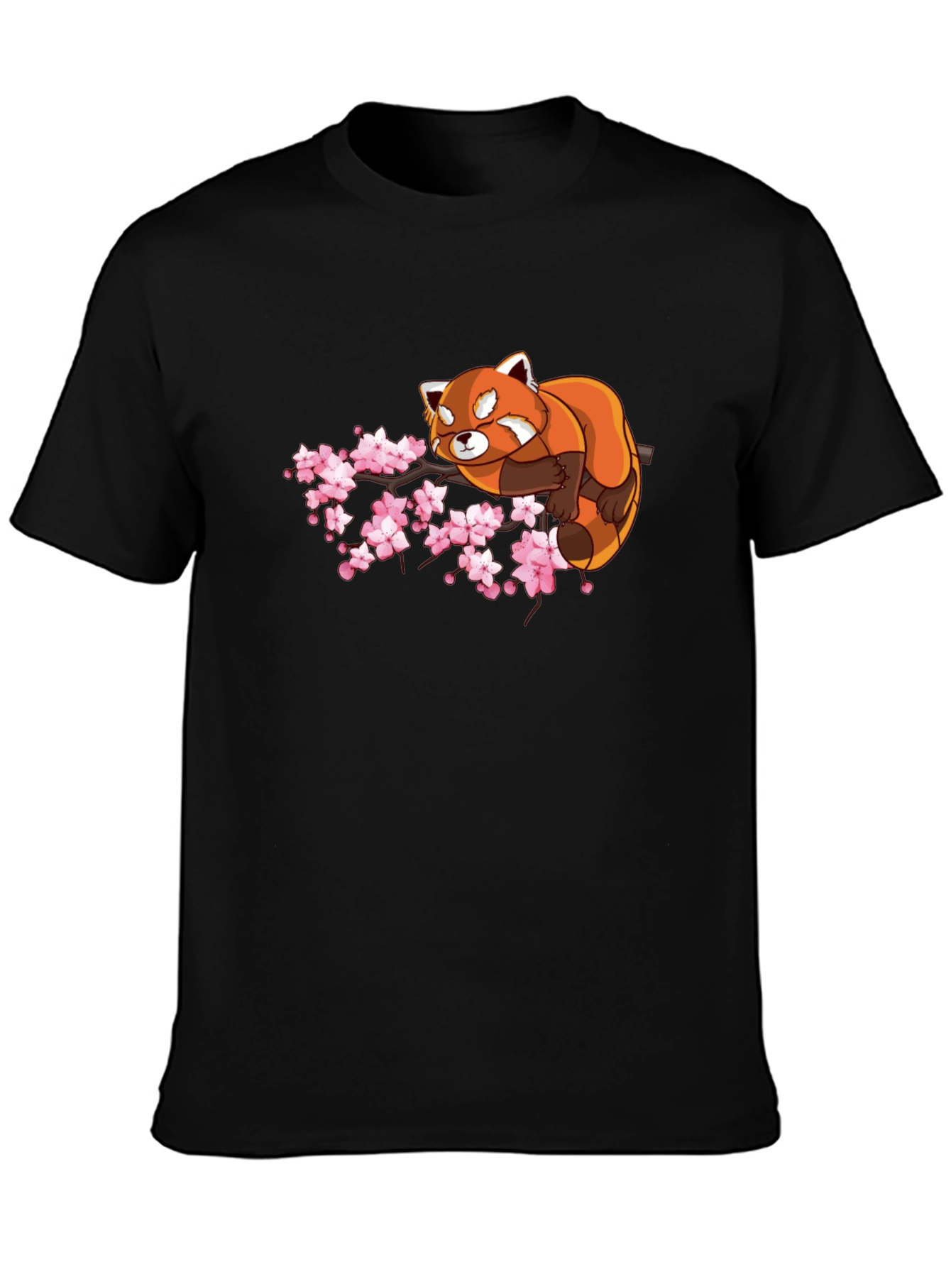 Red Panda & Cherry Blossom Black T-Shirt