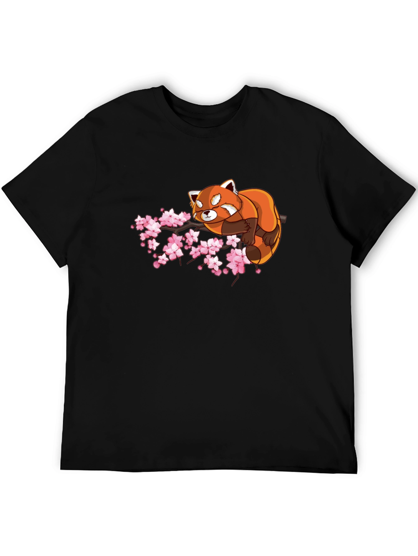 Red Panda & Cherry Blossom Black T-Shirt