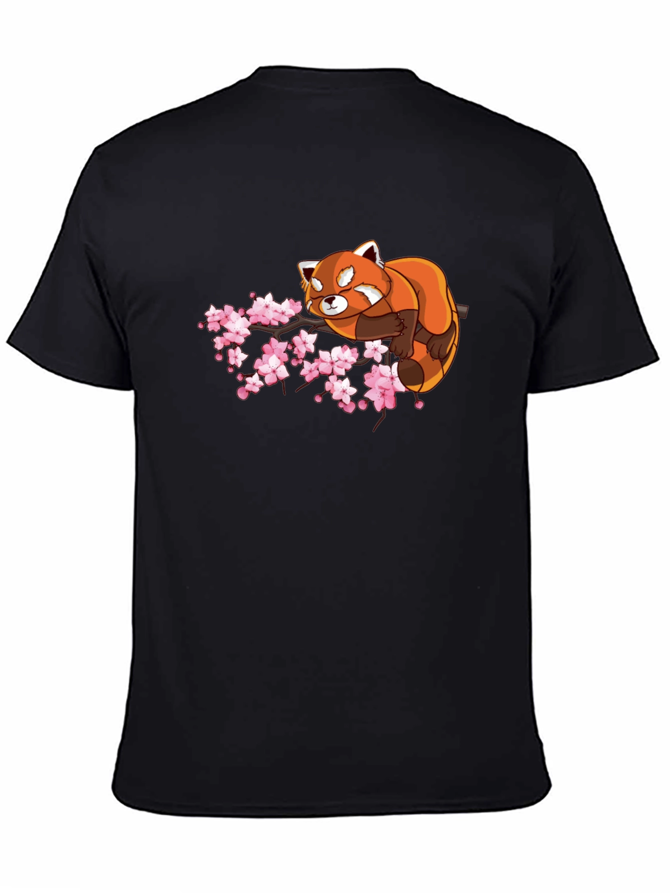 Red Panda & Cherry Blossom Black T-Shirt