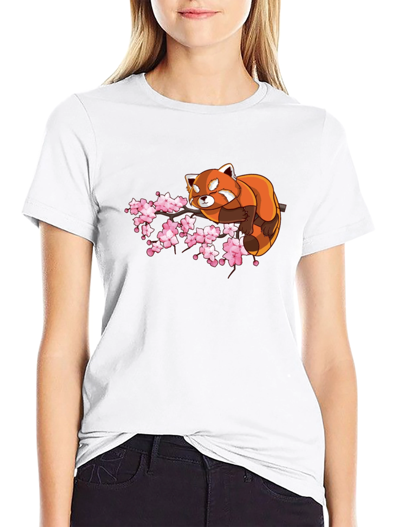 Red Panda & Cherry Blossom Black T-Shirt