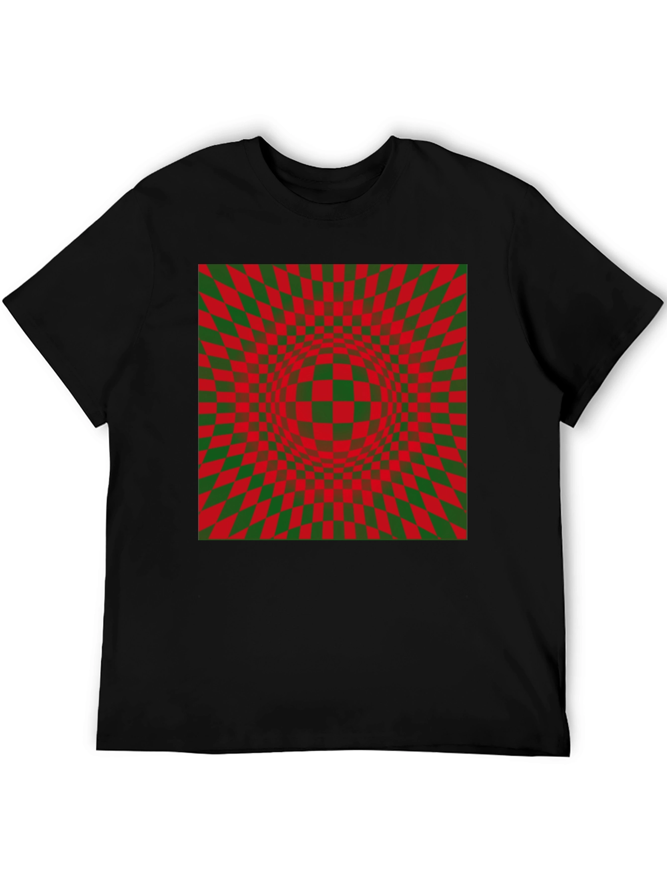 Optical Illusion Checkered Pattern Black T-Shirt