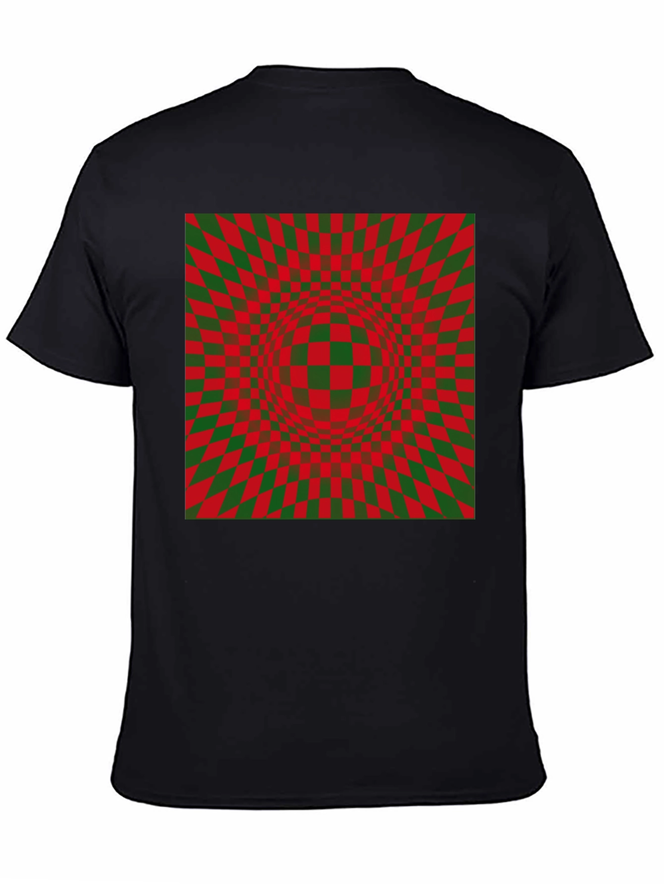 Optical Illusion Checkered Pattern Black T-Shirt