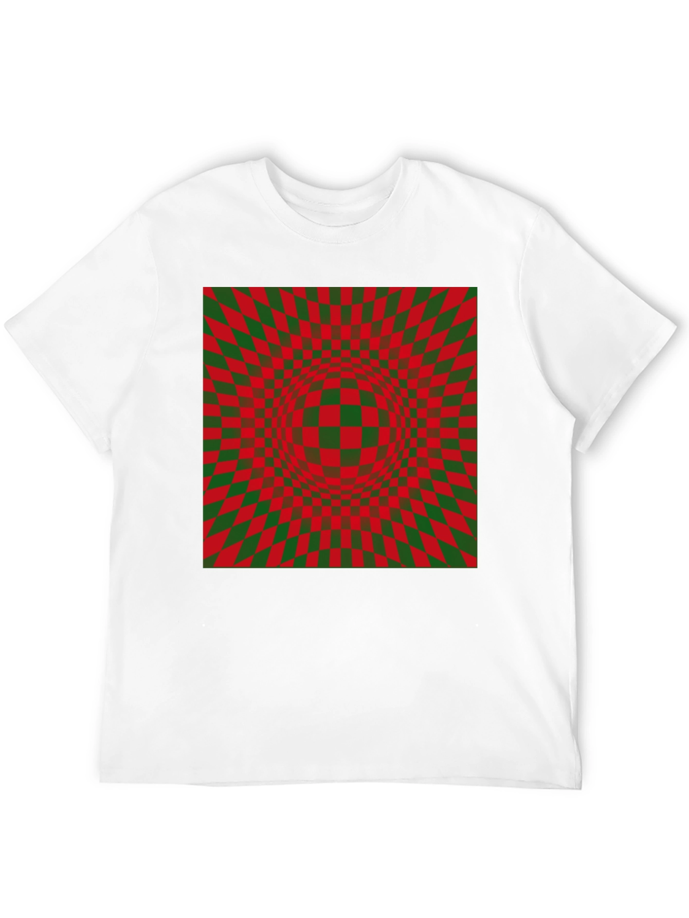 Optical Illusion Checkered Pattern Black T-Shirt