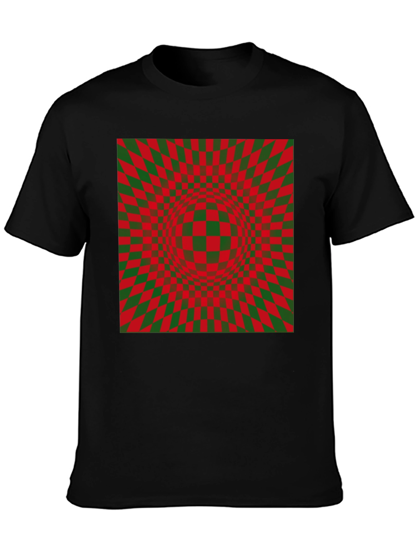 Optical Illusion Checkered Pattern Black T-Shirt
