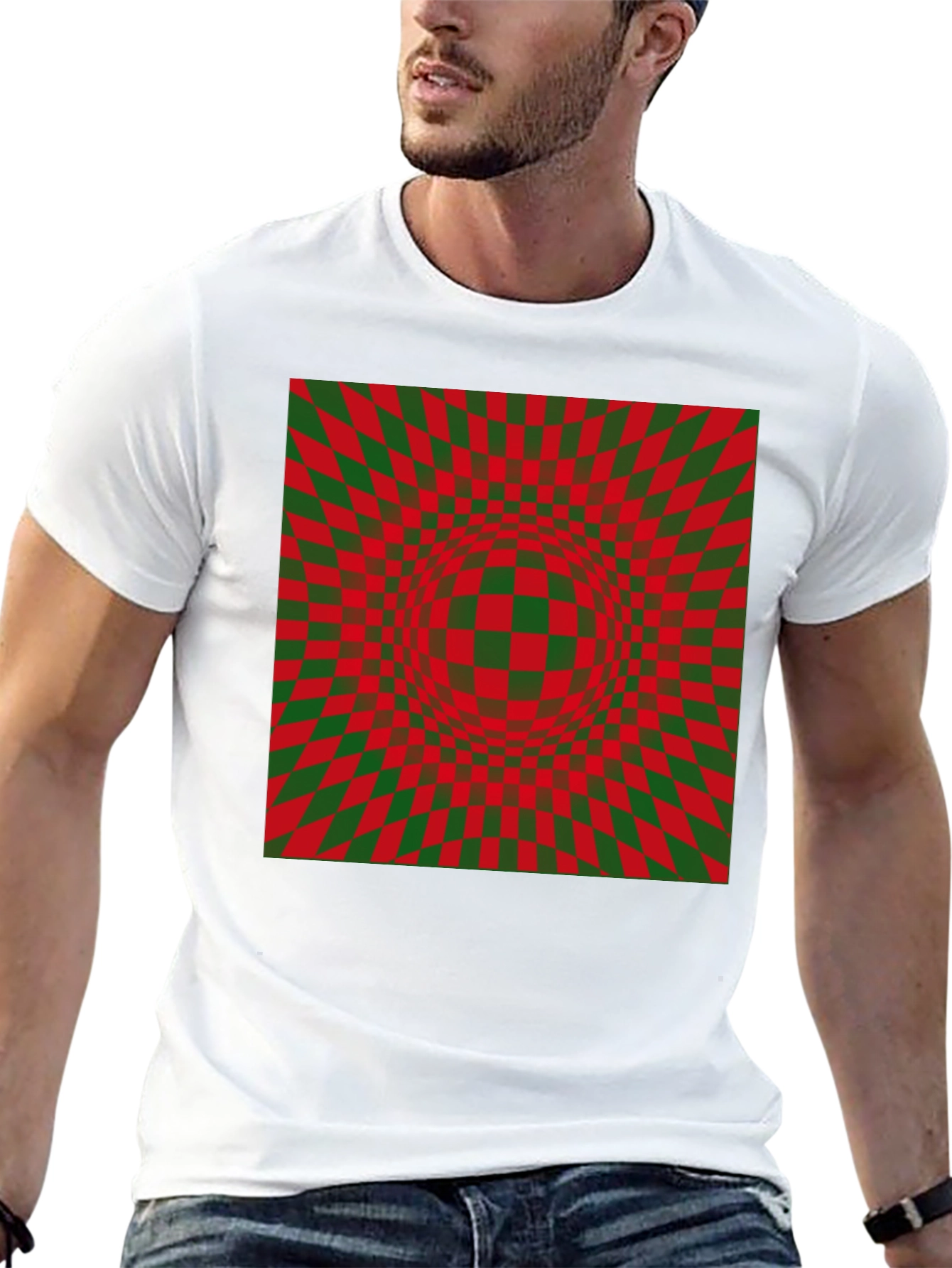 Optical Illusion Checkered Pattern Black T-Shirt