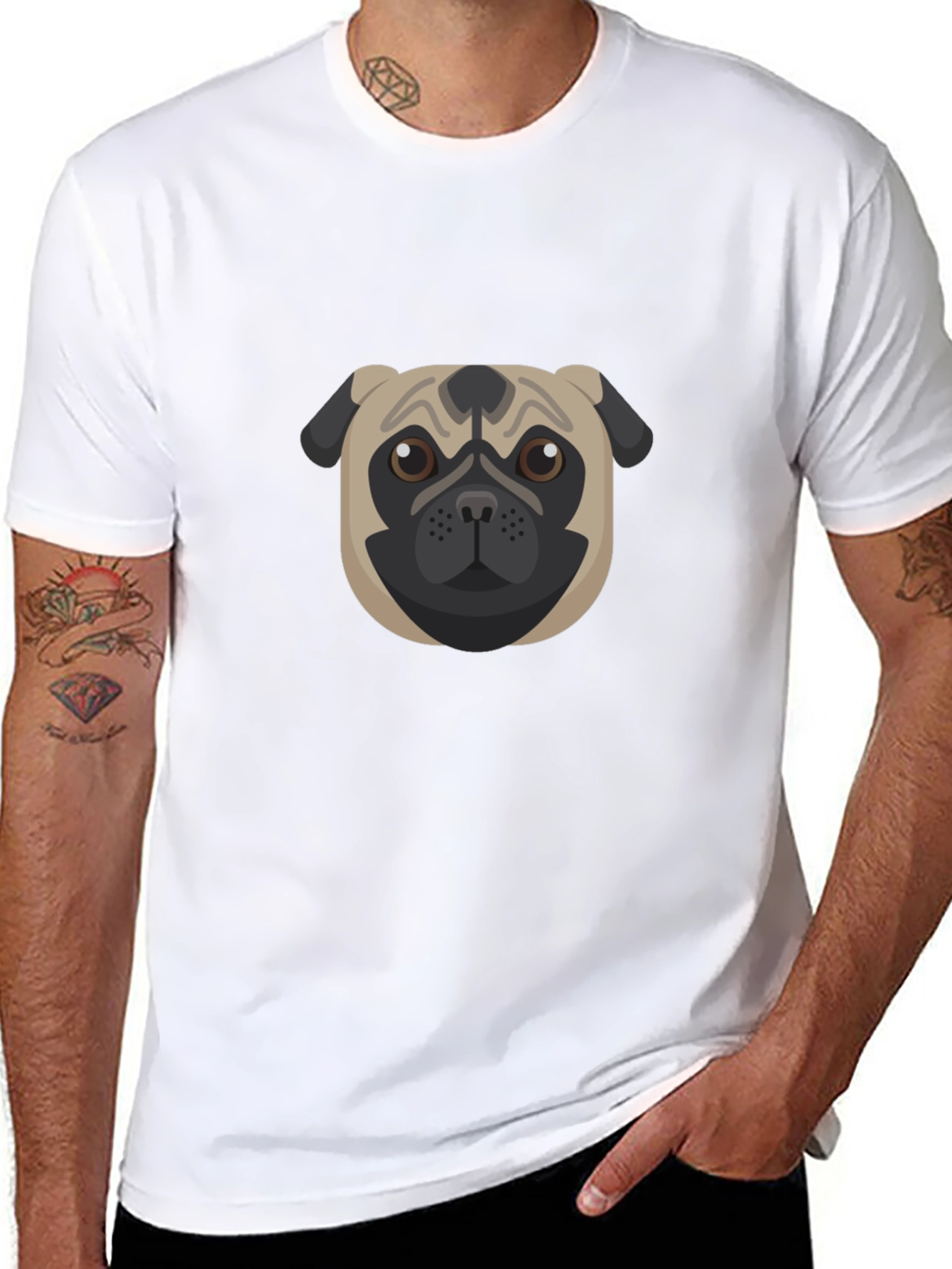 Pug Graphic Black T-Shirt - Mens Casual Tee