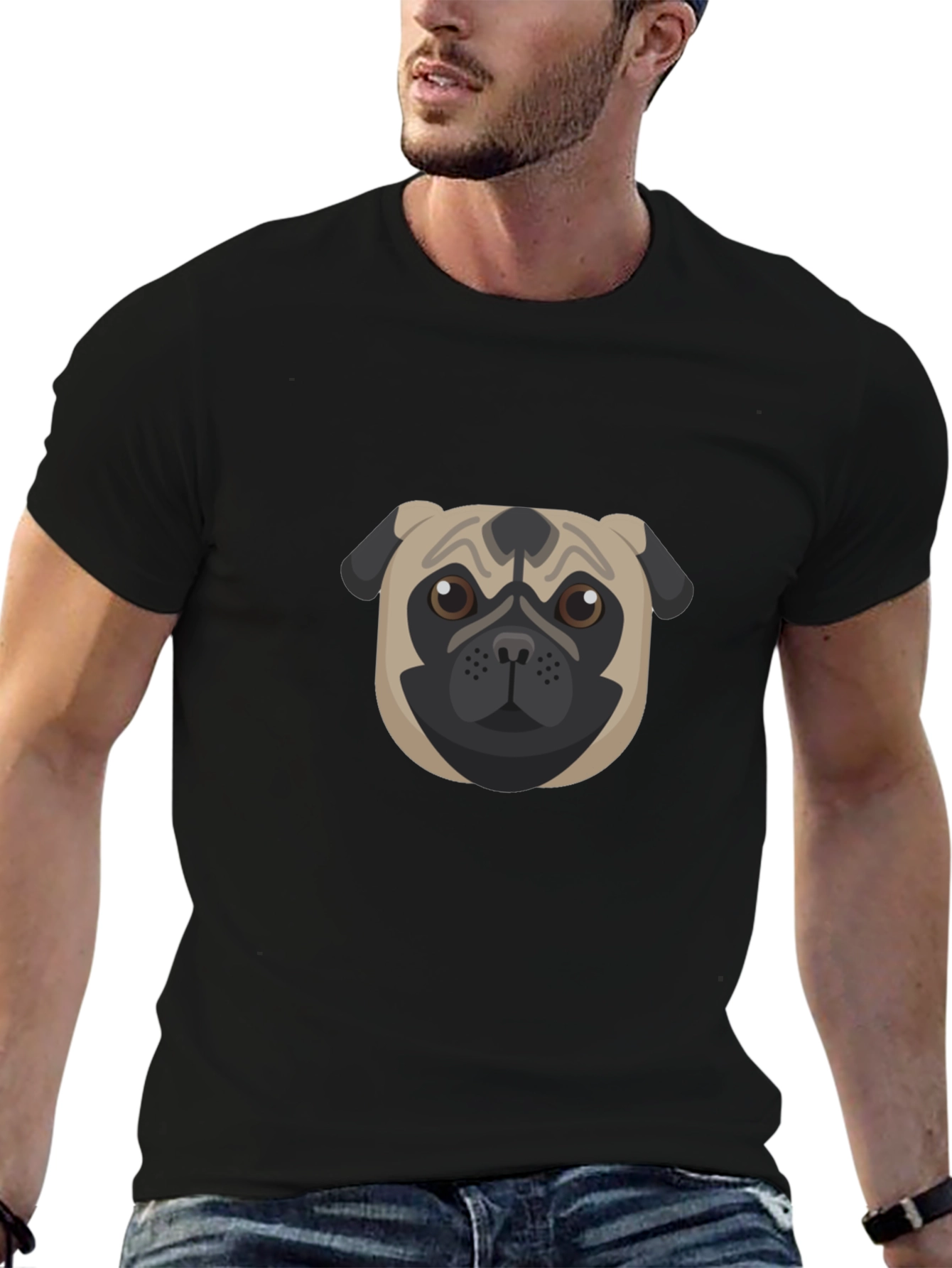 Pug Graphic Black T-Shirt - Mens Casual Tee