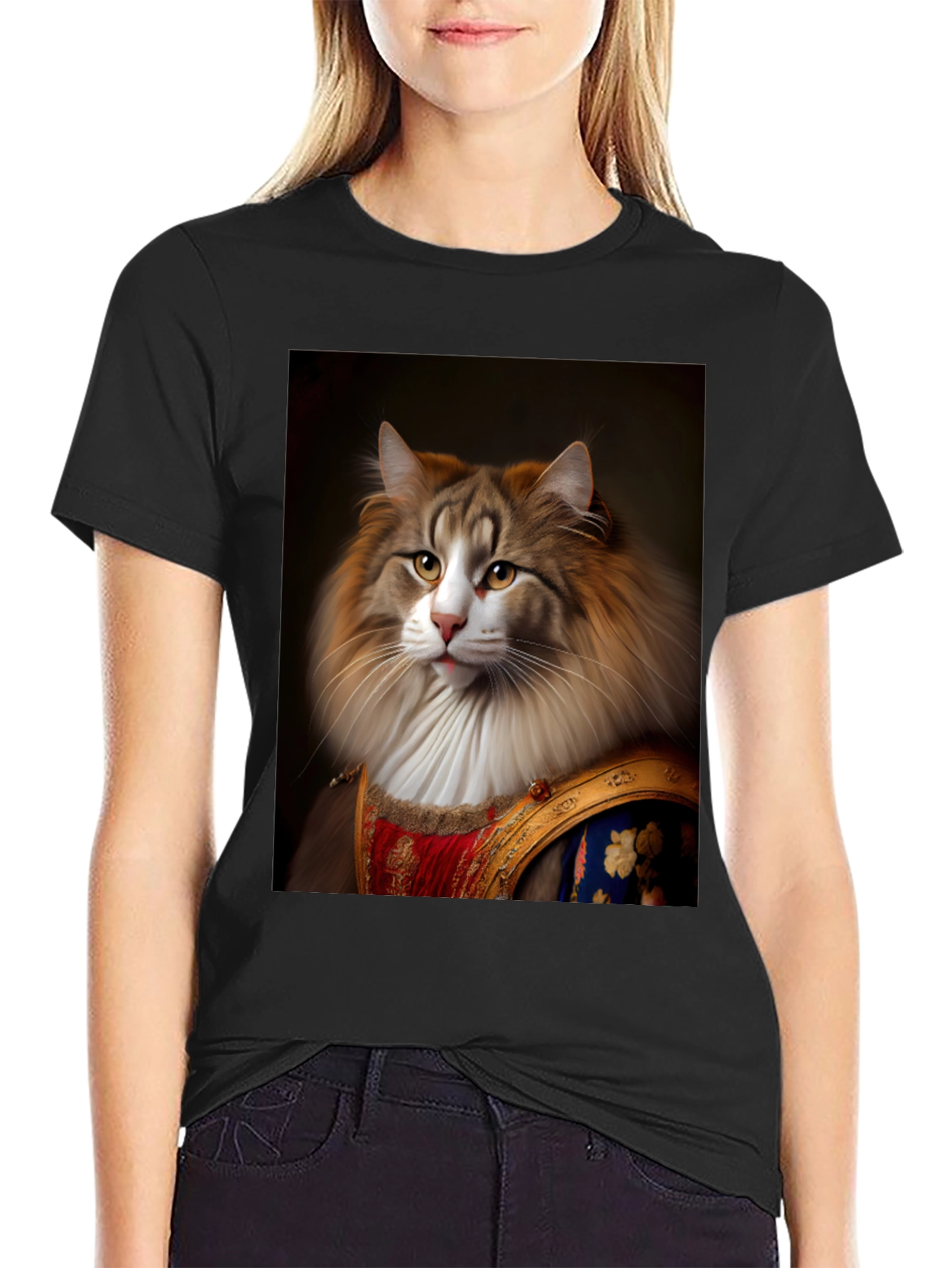 Regal Cat Portrait T-Shirt - Unique Design