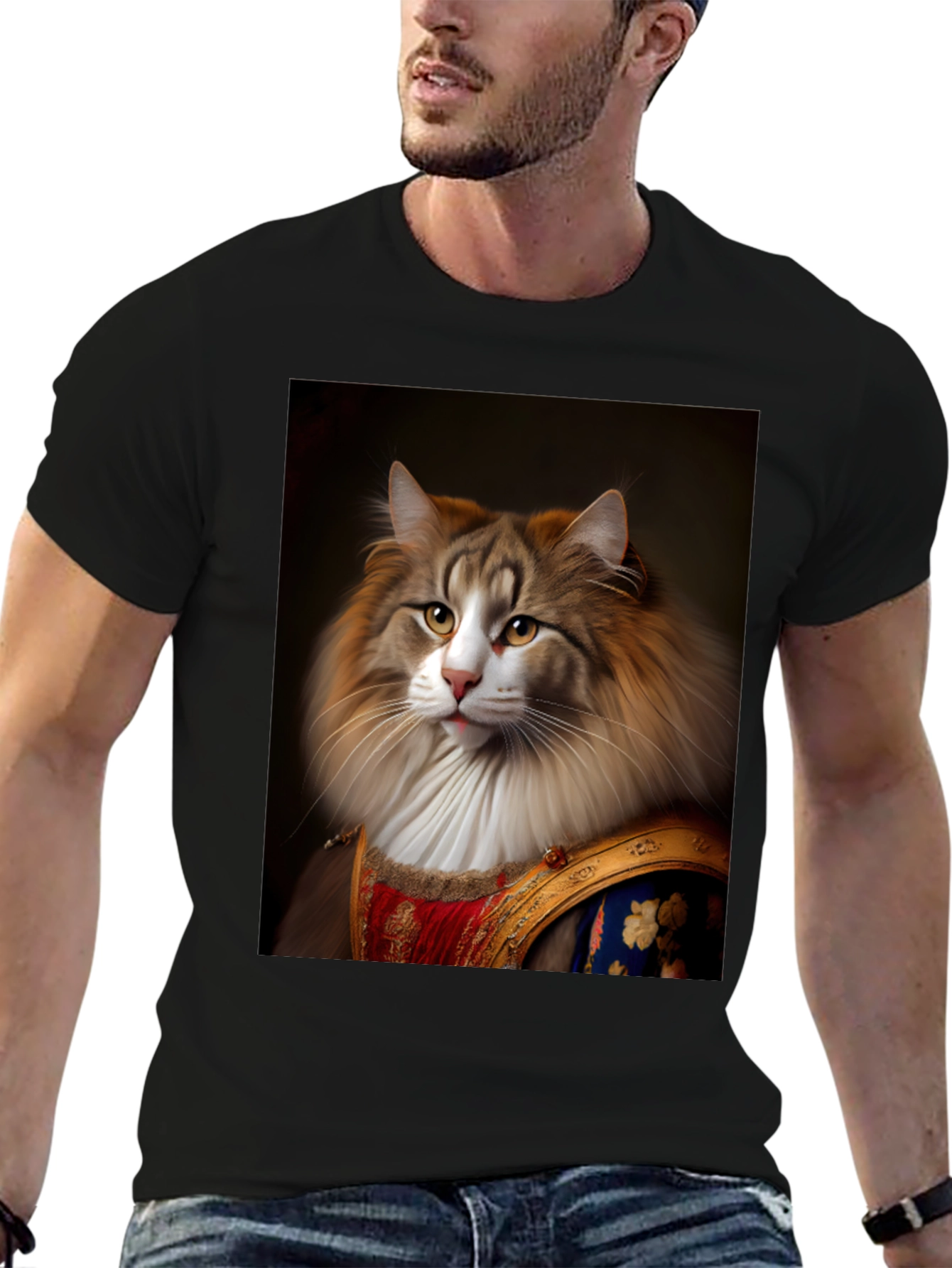 Regal Cat Portrait T-Shirt - Unique Design