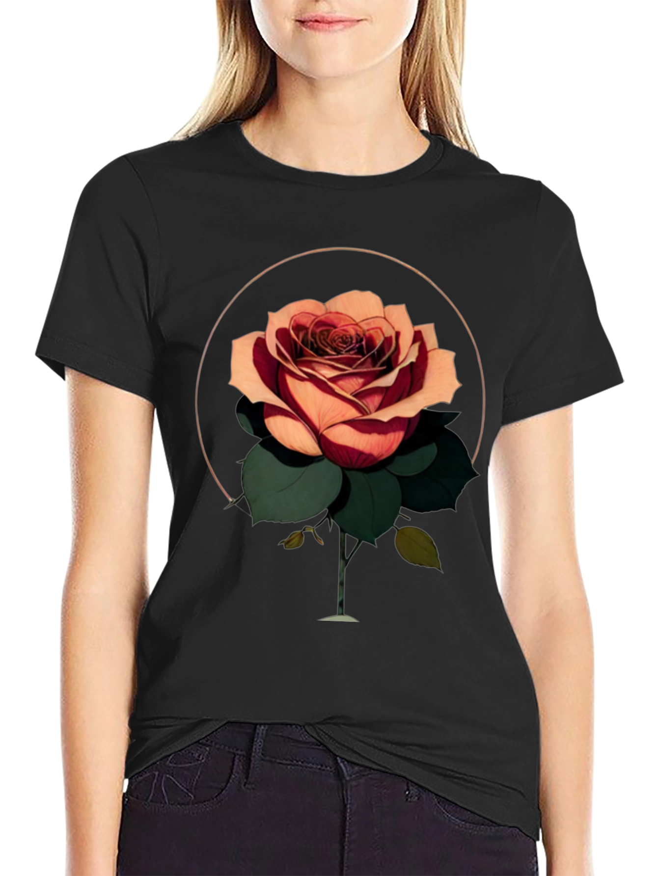 Rose Graphic T-Shirt - Stylish Black Tee