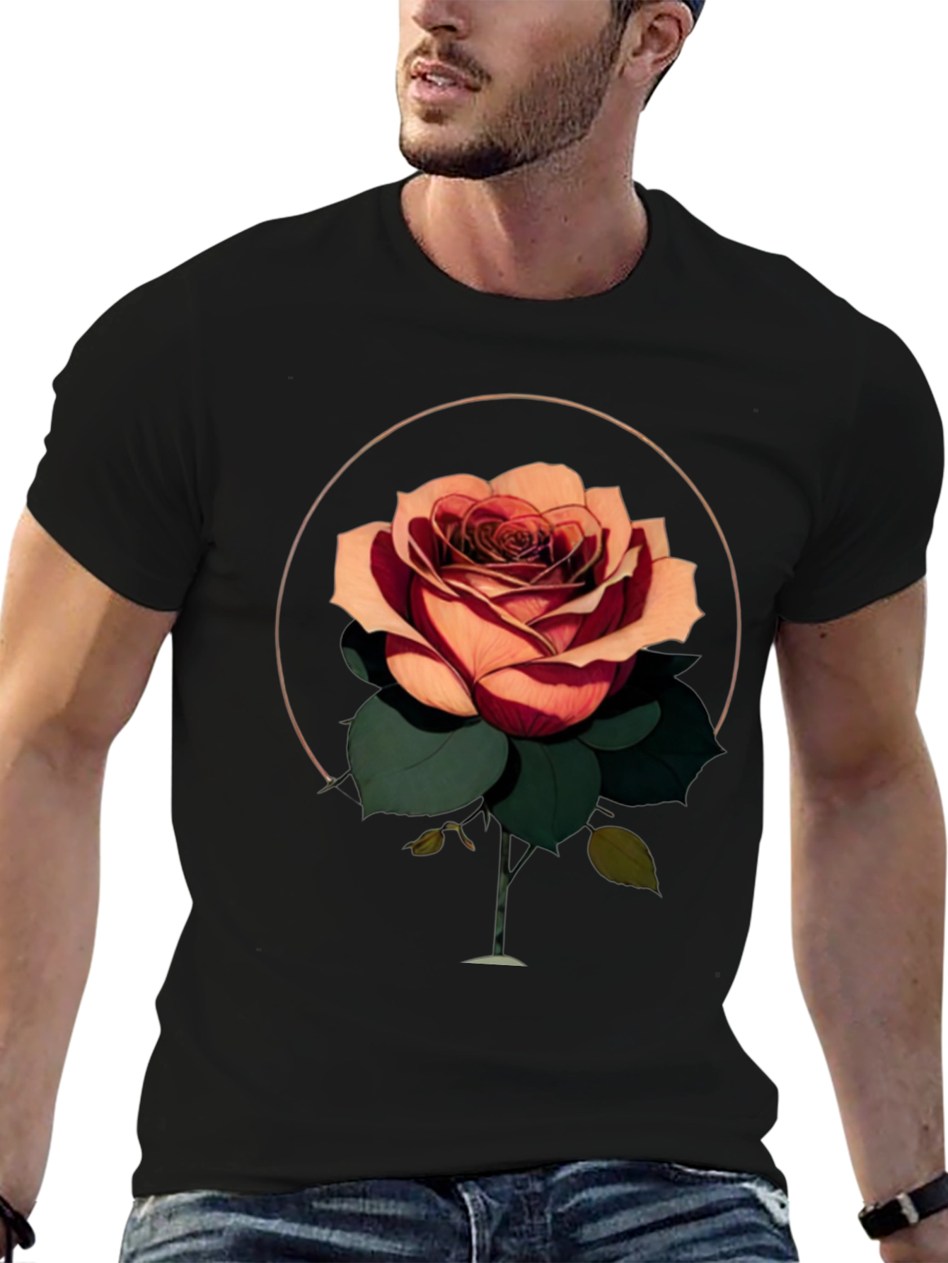 Rose Graphic T-Shirt - Stylish Black Tee