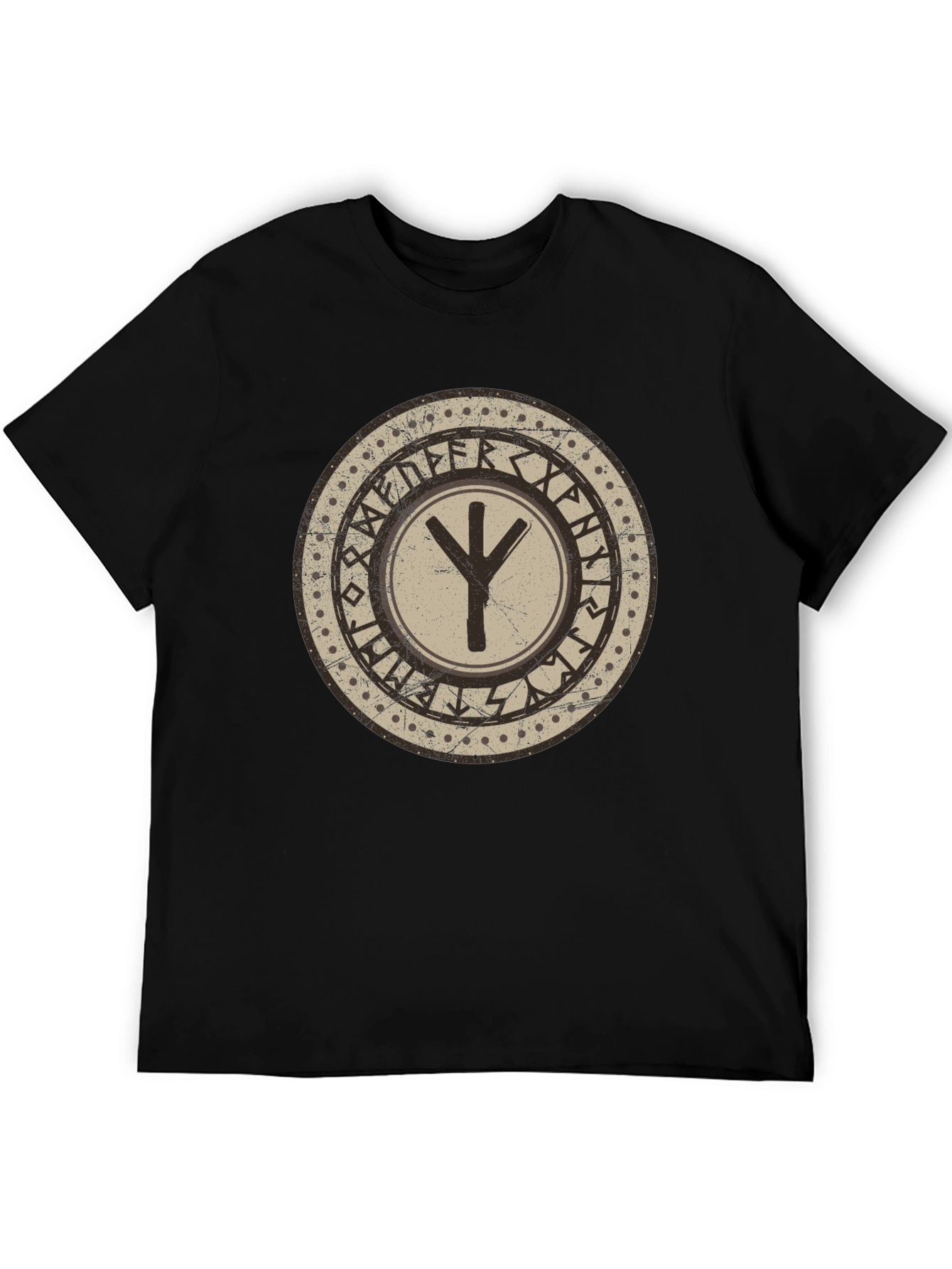 Viking Rune Circle Graphic Print Black T-Shirt